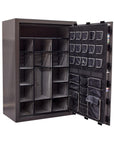 Open Liberty Collector gun safe gray marble open door showing compartments and shelves.– Heavy Metal Gun Safes New Braunfels Texas