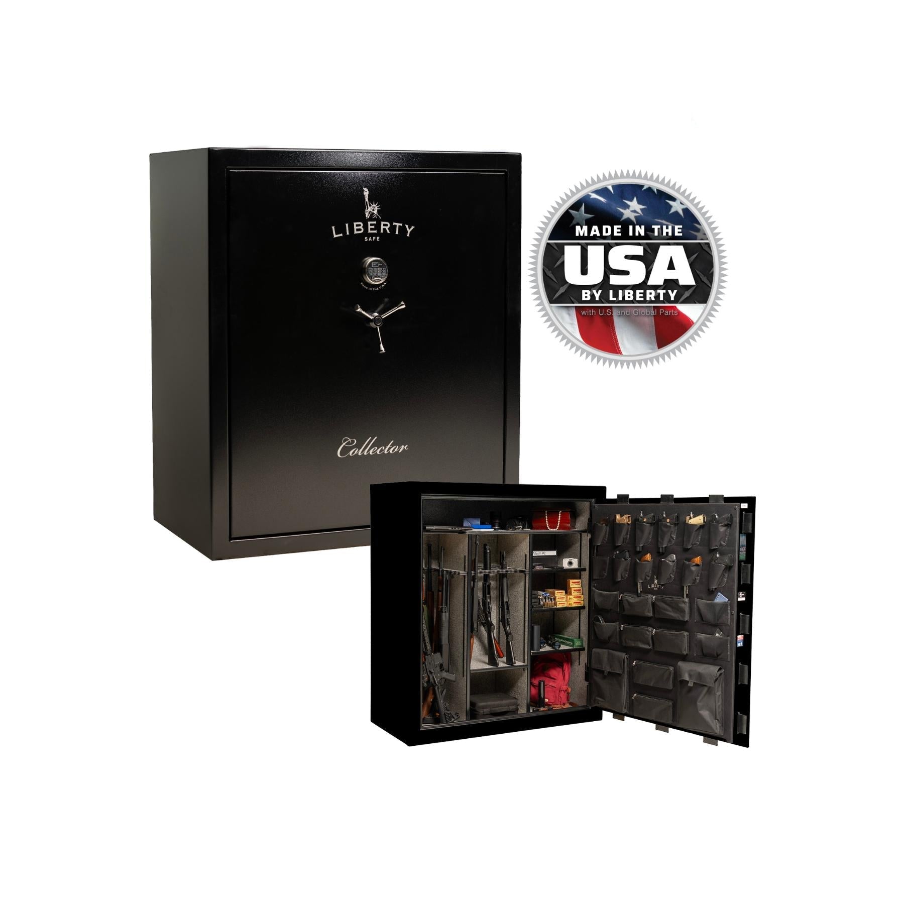 Liberty Collector 50 Gun Safe – 110-Min Fire Rating - Gun Safe - Liberty Safe - Textured Black / Chrome / Gray Fabric
