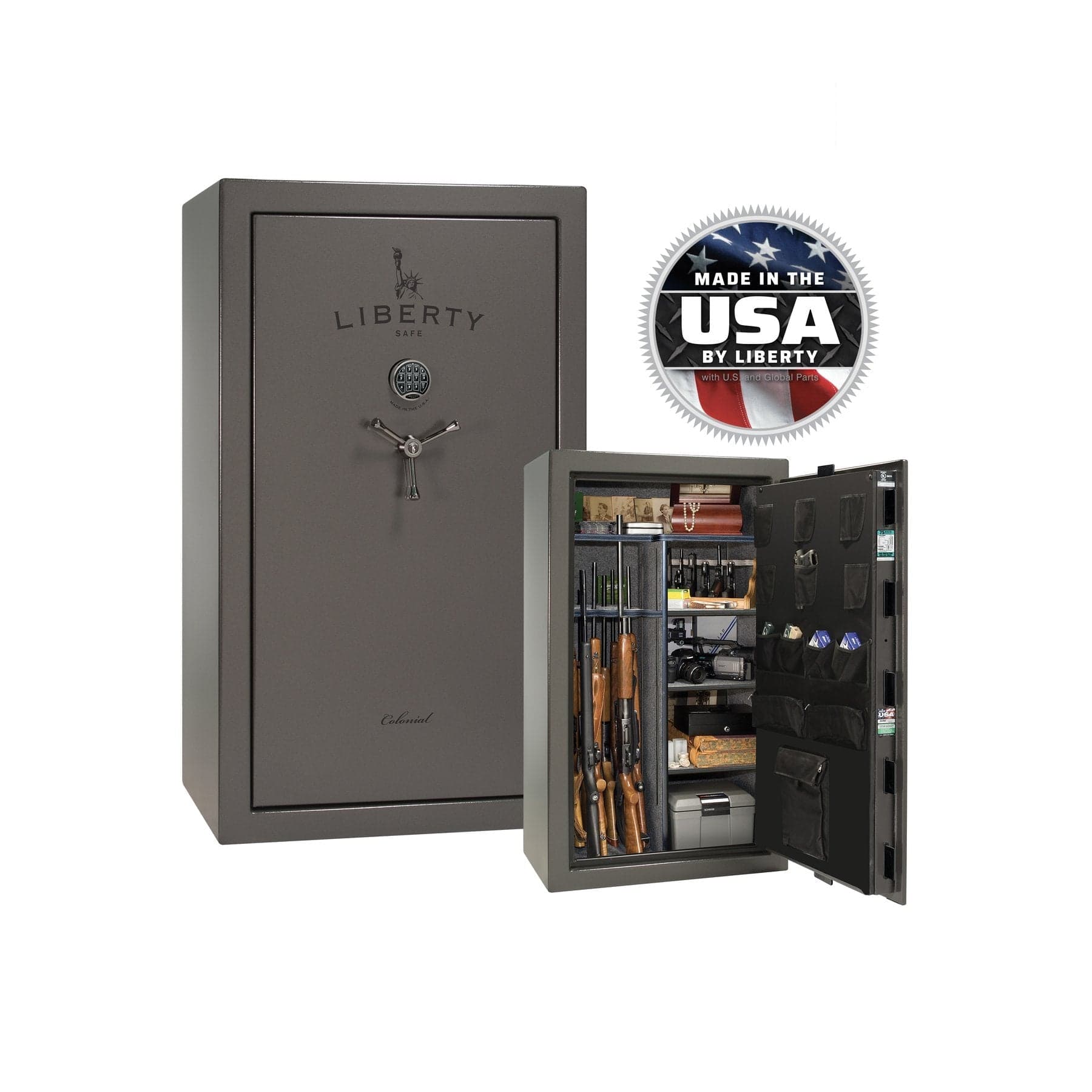 Liberty Colonial 30 Gun Safe – Secure and Spacious Firearm Storage - Gun Safe - Gloss Gray / Black Chrome / Gray Fabric
