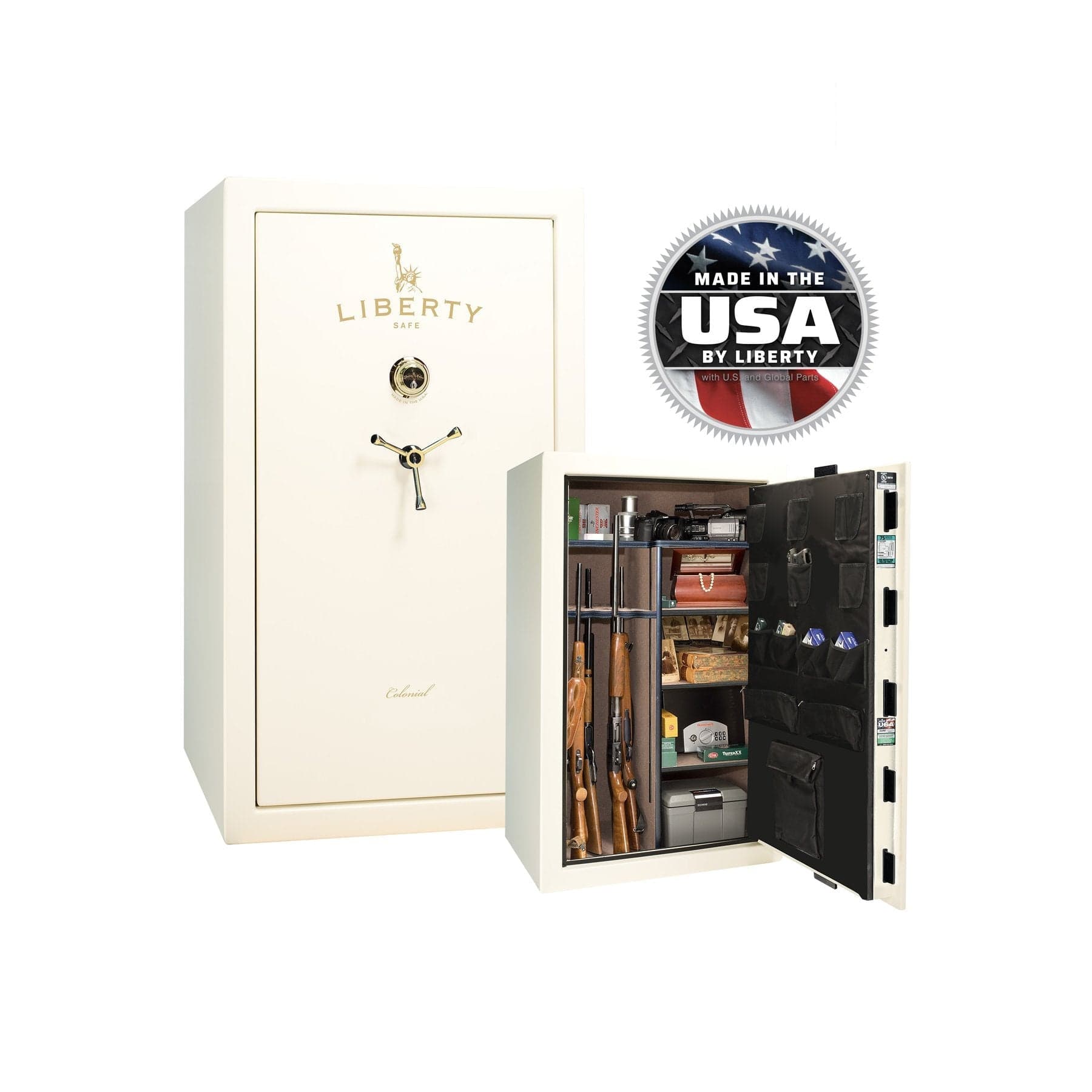 Liberty Colonial 30 Gun Safe – Secure and Spacious Firearm Storage - Gun Safe - Gloss White / Brass / Camel Fabric