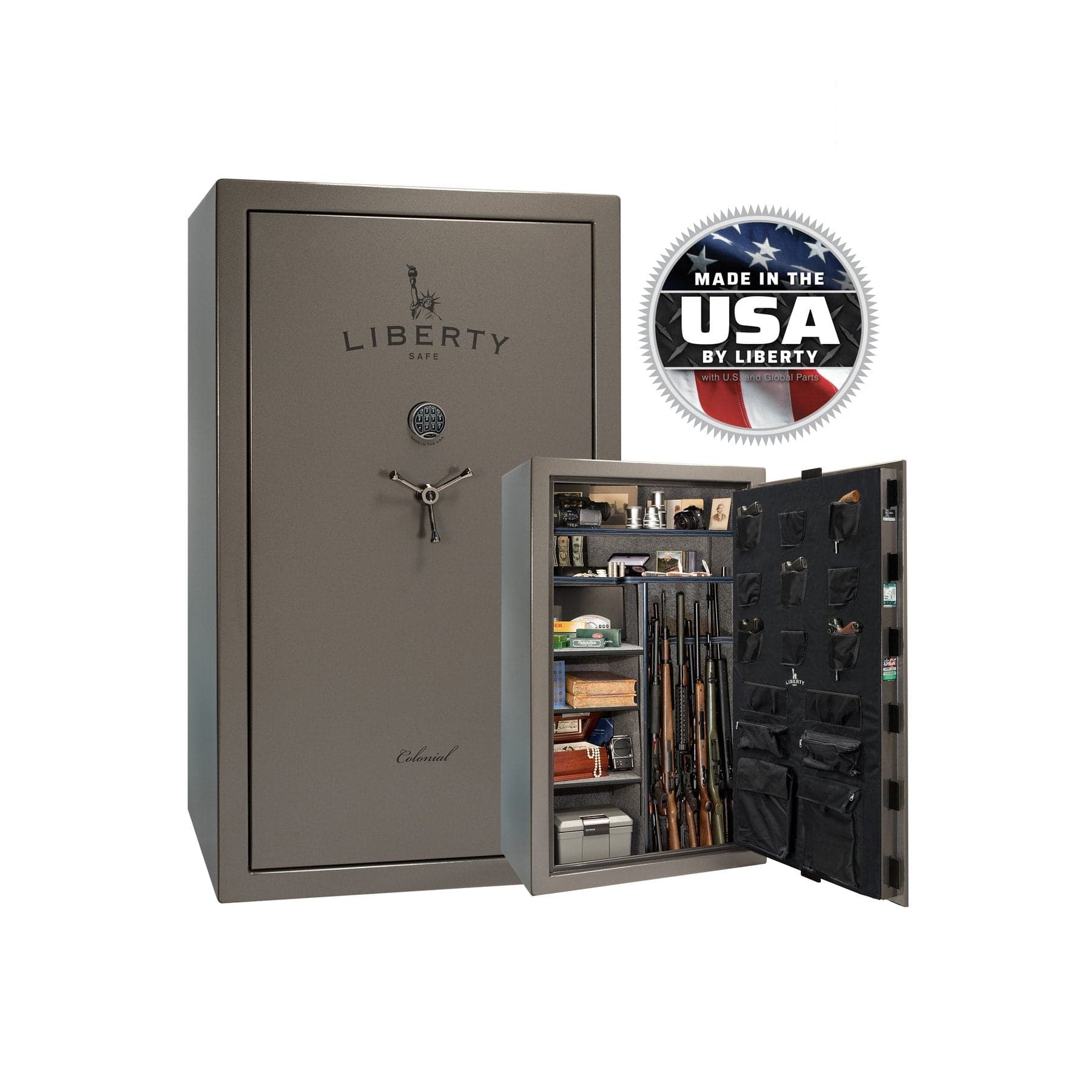 Liberty Colonial 50 Gun Safe – Ultimate Firearm Security and Storage - Gun Safe - Marble Gray / Black Chrome / Gray Fabric