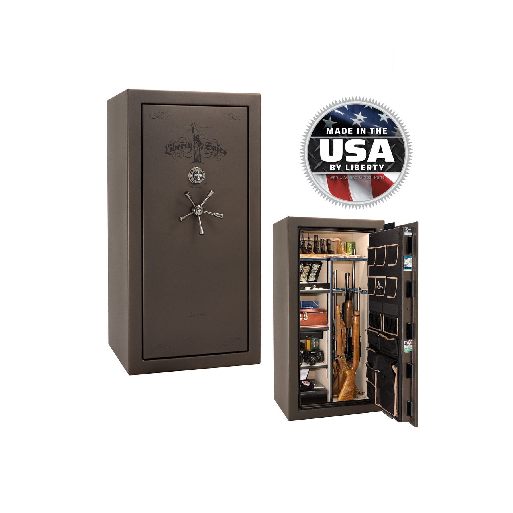 Liberty Lincoln 25 Gun Safe – Secure, Fire - Rated Protection - Gun Safe - Marble Green / Brass / Beige Velour