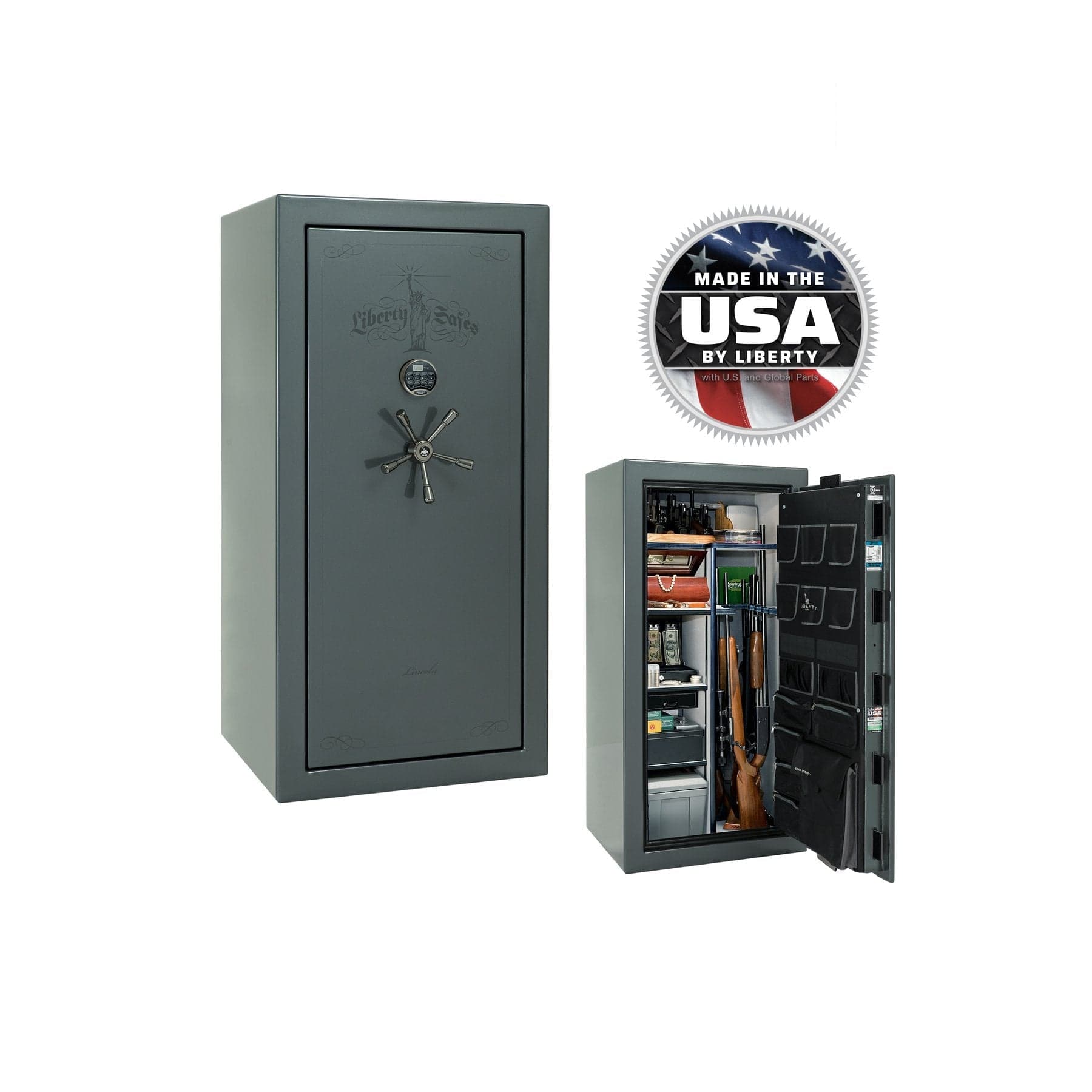 Liberty Lincoln 25 Gun Safe – Secure, Fire - Rated Protection - Gun Safe - Marble Champagne / Black Chrome / Beige Velour