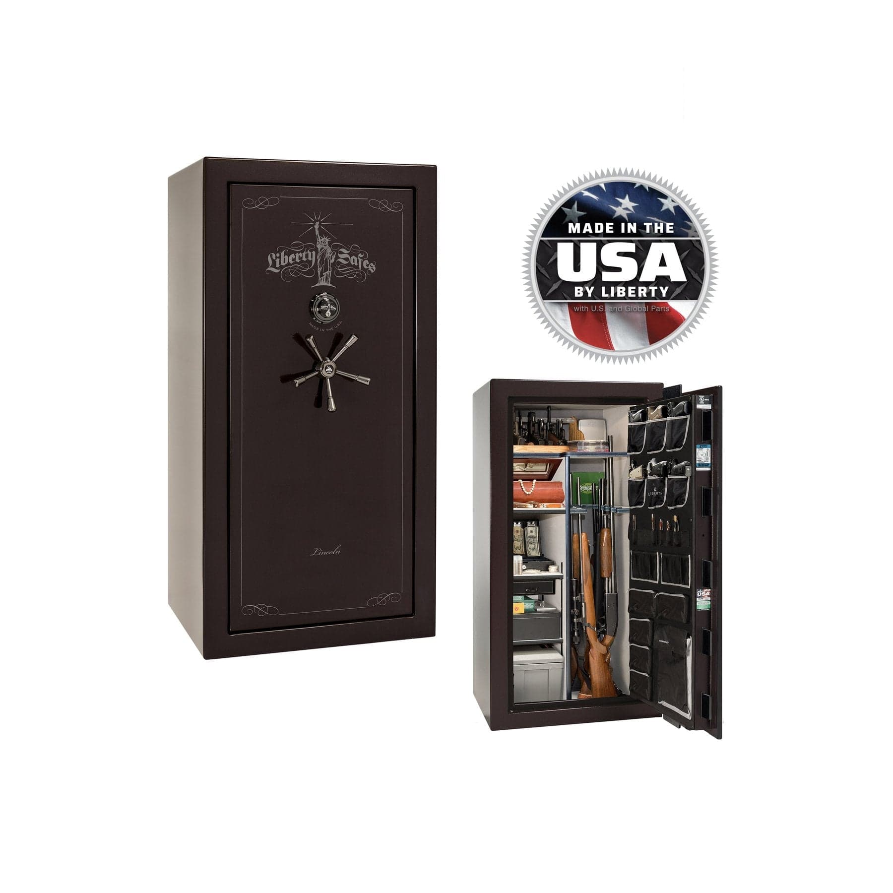 Liberty Lincoln 25 Gun Safe – Secure, Fire - Rated Protection - Gun Safe - Gloss Black Cherry / Black Chrome / Silver Velour