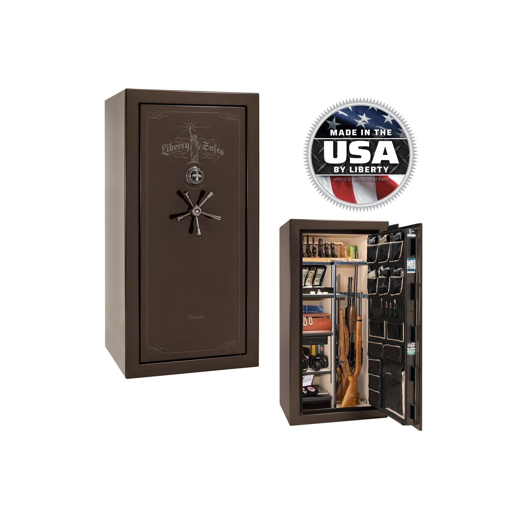 Liberty Lincoln 25 Gun Safe – Secure, Fire - Rated Protection - Gun Safe - Gloss Bronze / Black Chrome / Beige Velour