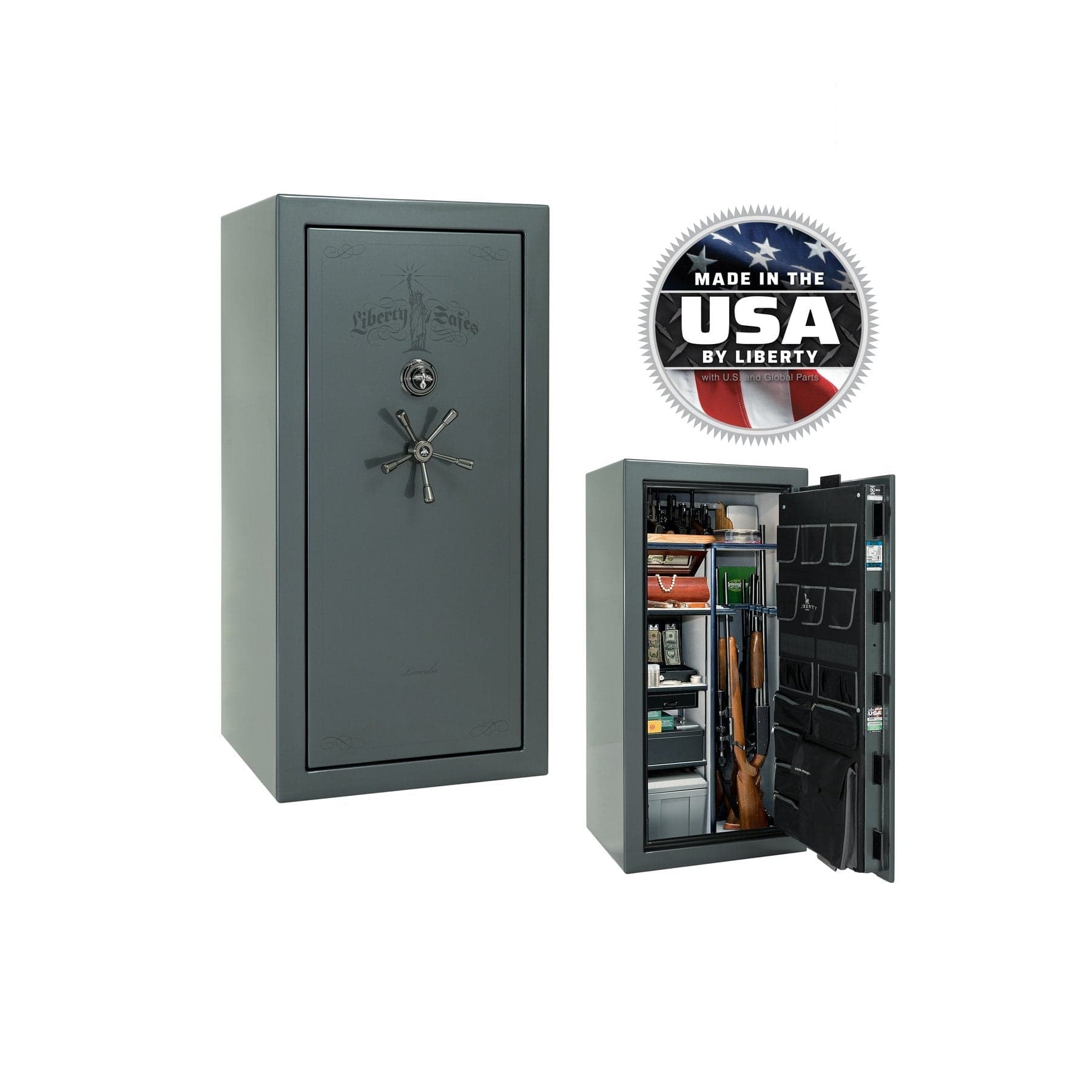 Liberty Lincoln 25 Gun Safe – Secure, Fire - Rated Protection - Gun Safe - Gloss Forest Mist / Black Chrome / Silver Velour