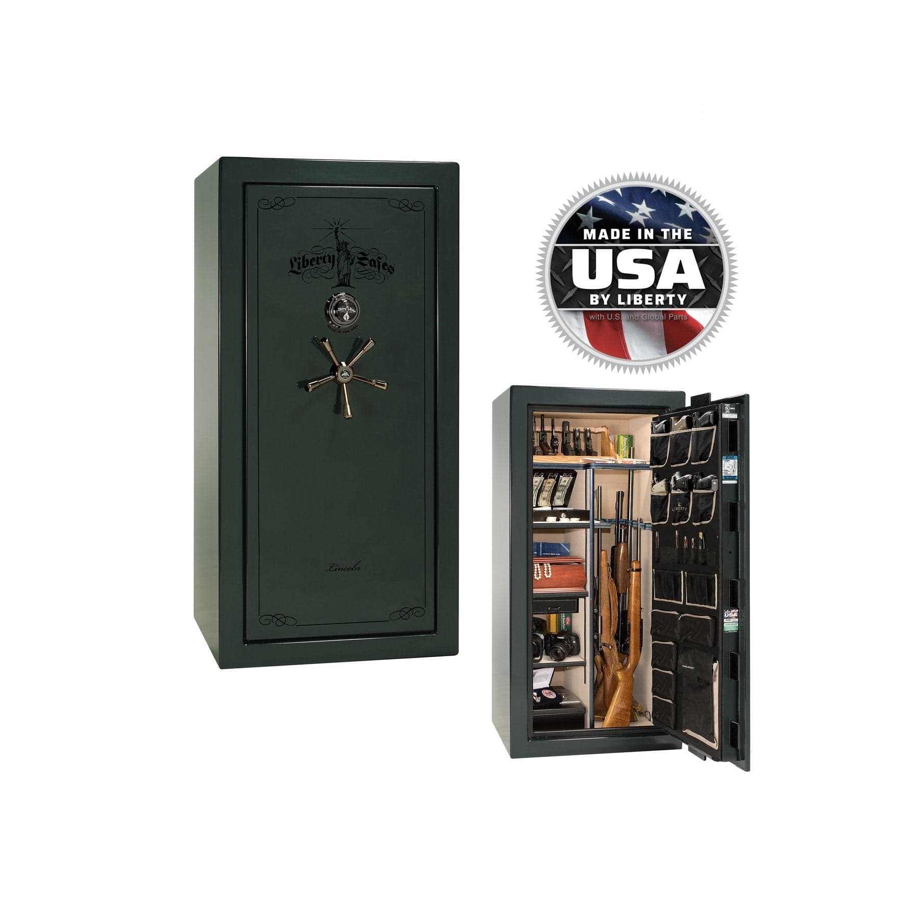 Liberty Lincoln 25 Gun Safe – Secure, Fire - Rated Protection - Gun Safe - Gloss Green / Black Chrome / Beige Velour