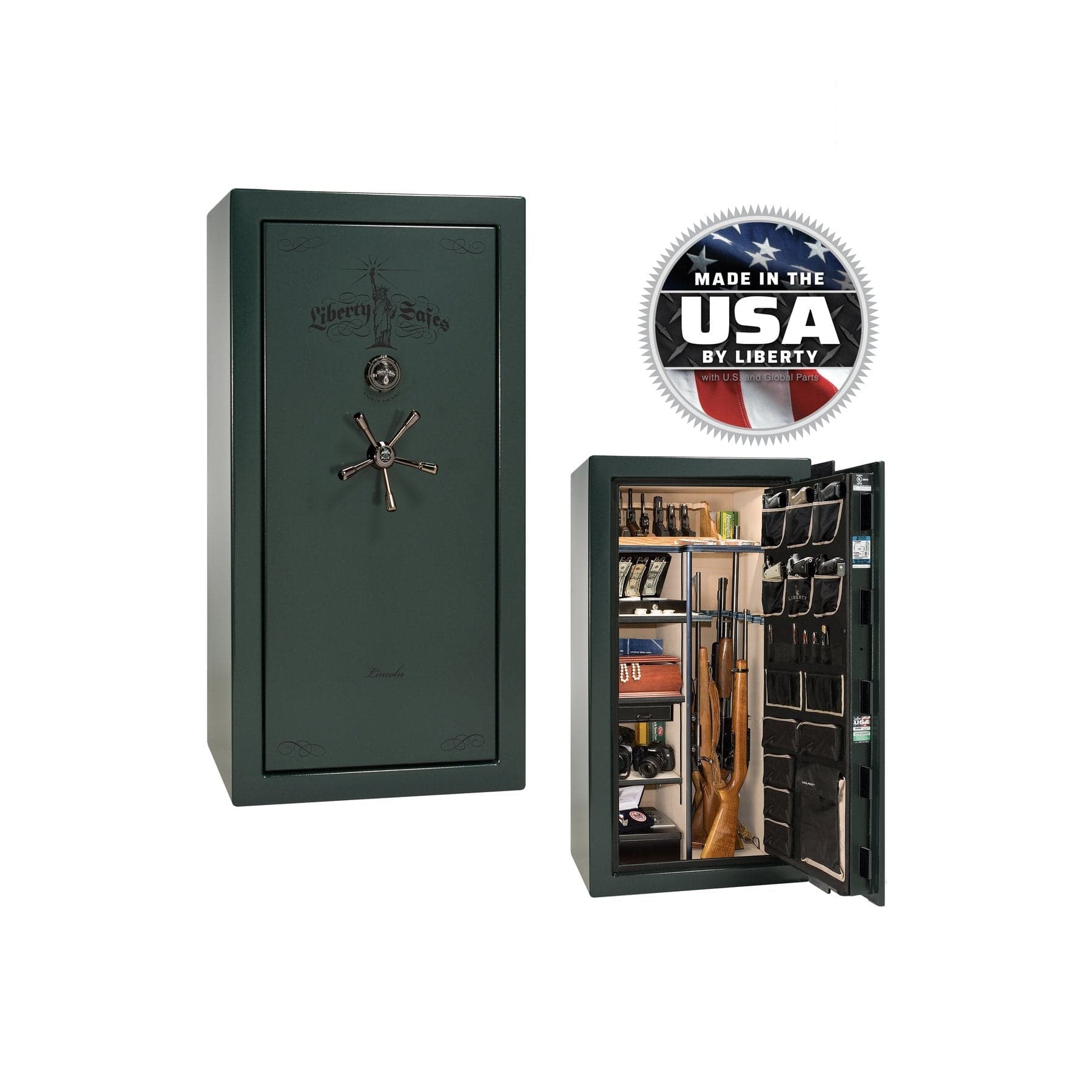 Liberty Lincoln 25 Gun Safe – Secure, Fire - Rated Protection - Gun Safe - Marble Green / Black Chrome / Beige Velour