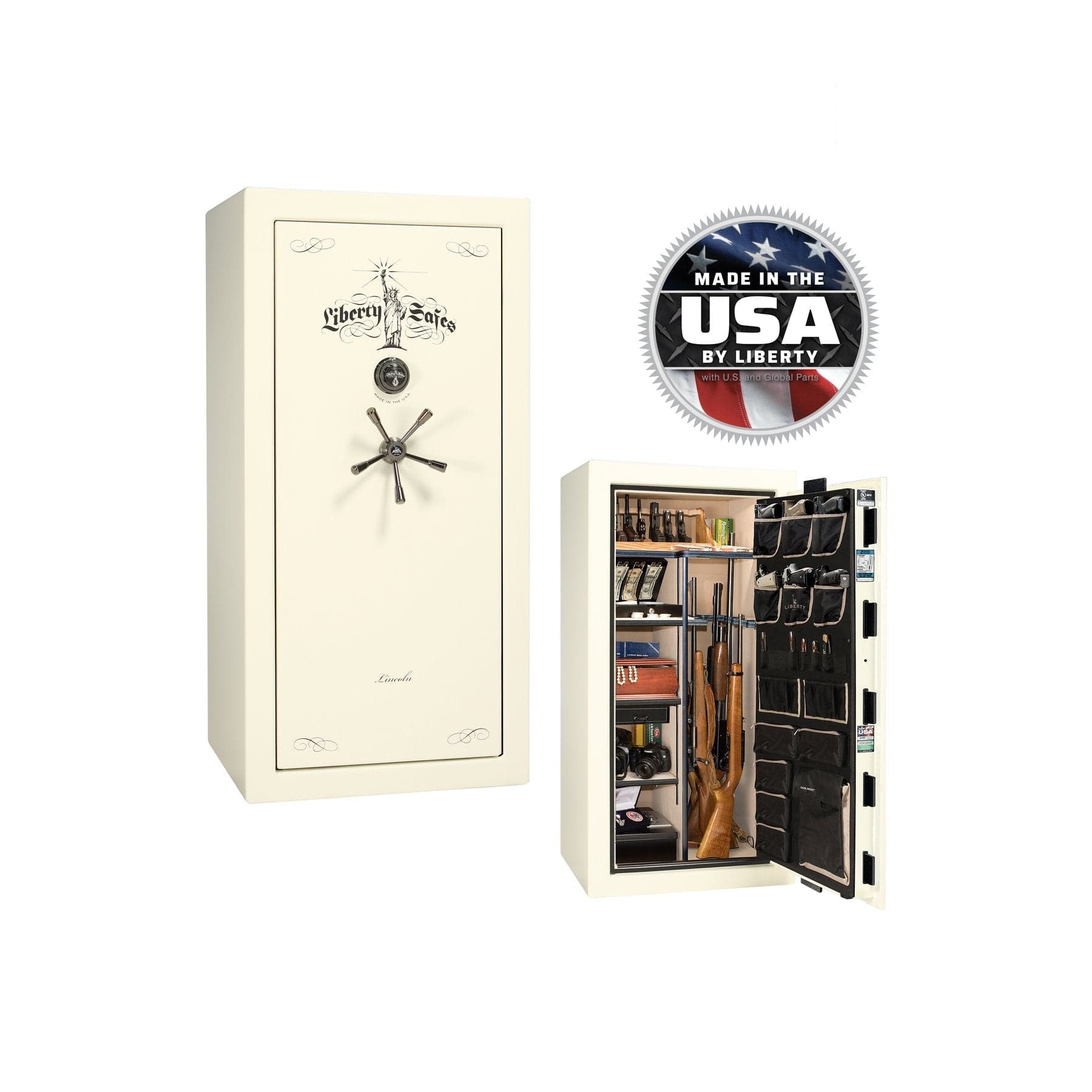 Liberty Lincoln 25 Gun Safe – Secure, Fire - Rated Protection - Gun Safe - Marble White / Black Chrome / Beige Velour