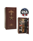 Liberty Presidential 25 Gun Safe – Elite Firearm Security and Storage - Gun Safe - Marble Burgundy / Brass / Beige Velour