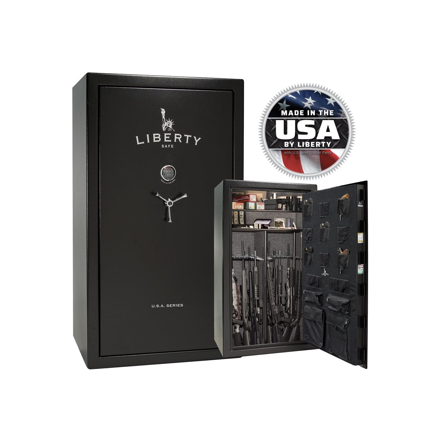 Liberty USA 50 Gun Safe – Maximum Firearm Storage and Protection - Gun Safe - Textured Black / Chrome / Gray Fabric