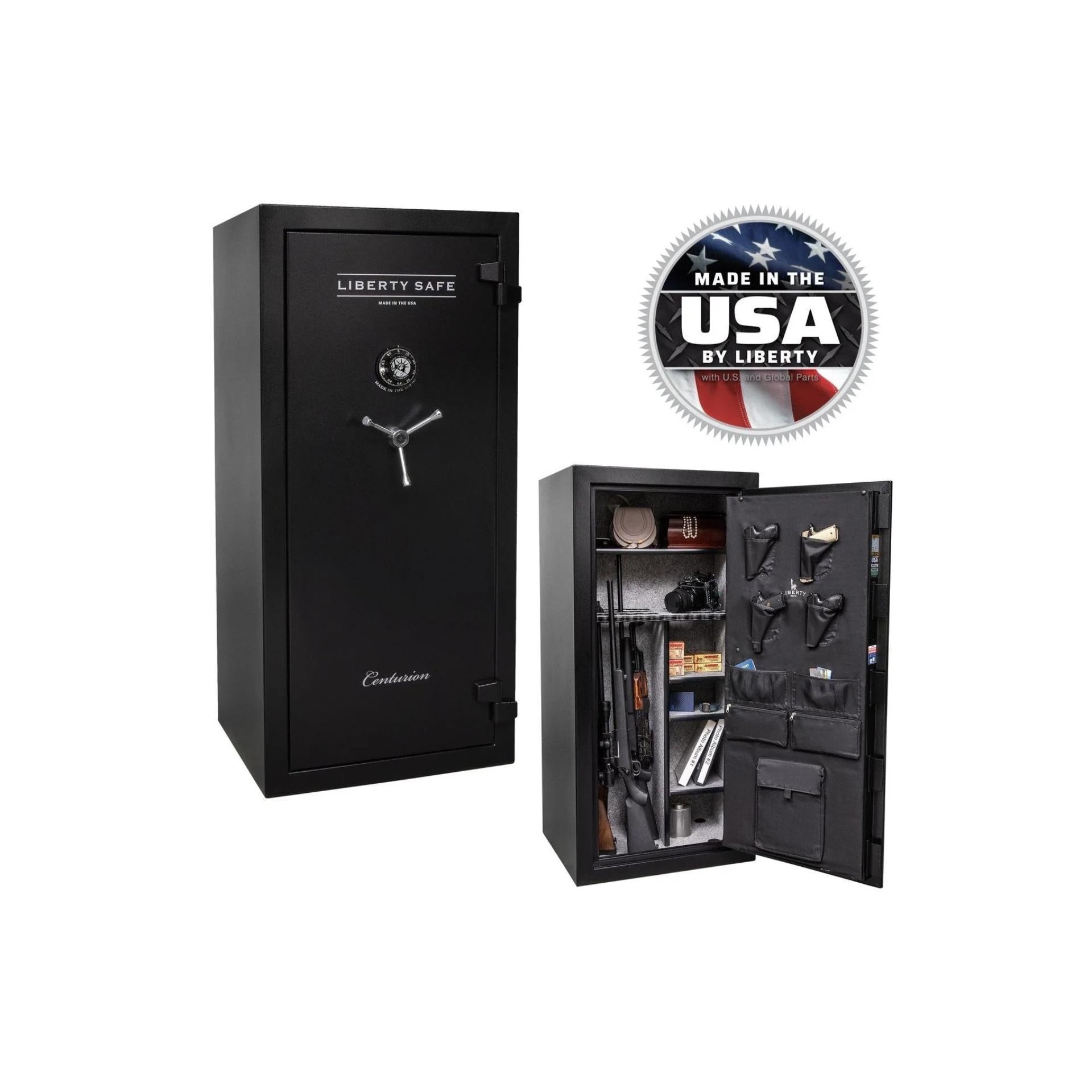 Liberty Centurion 32 Gun Safe - Gun Safe - Liberty Safe - Bulk Test Site - Textured Black / Chrome / Gray Fabric - Dial Lock