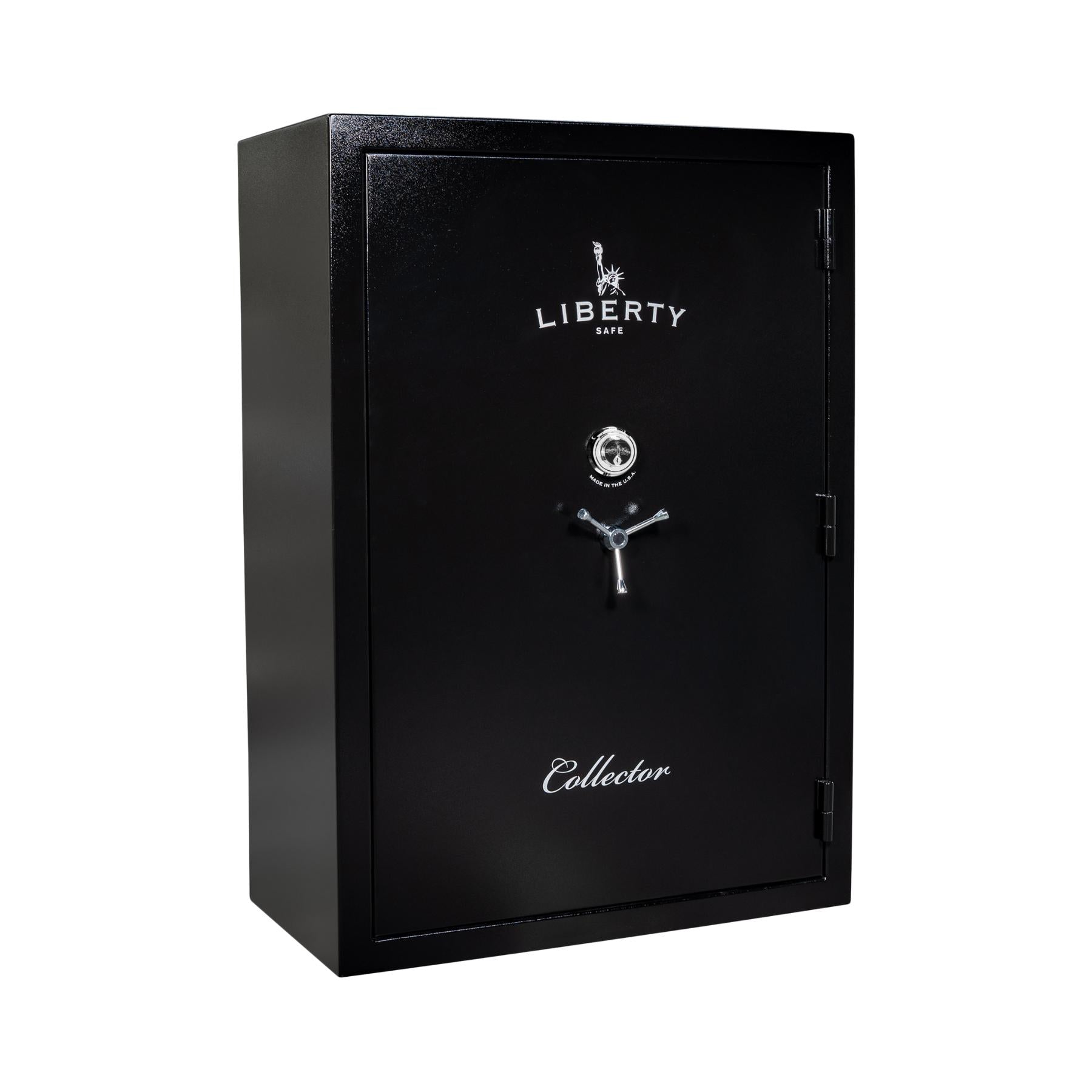 Liberty Collector textured black safe with chrome dial lock – Heavy Metal Gun Safes New Braunfels Texas