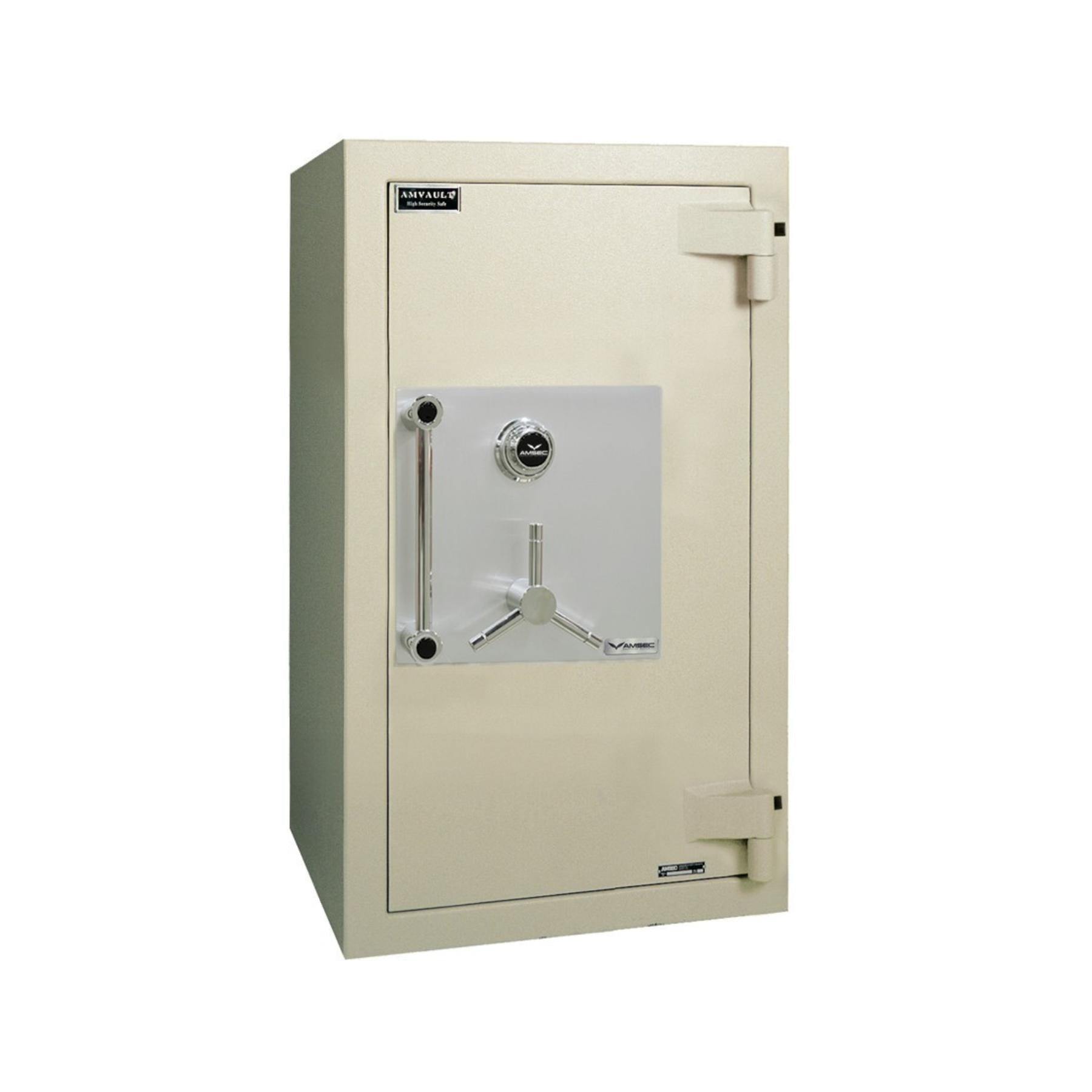 Beige safe with open door on a white background, featuring the Haven Safe & Vault Co. logo.