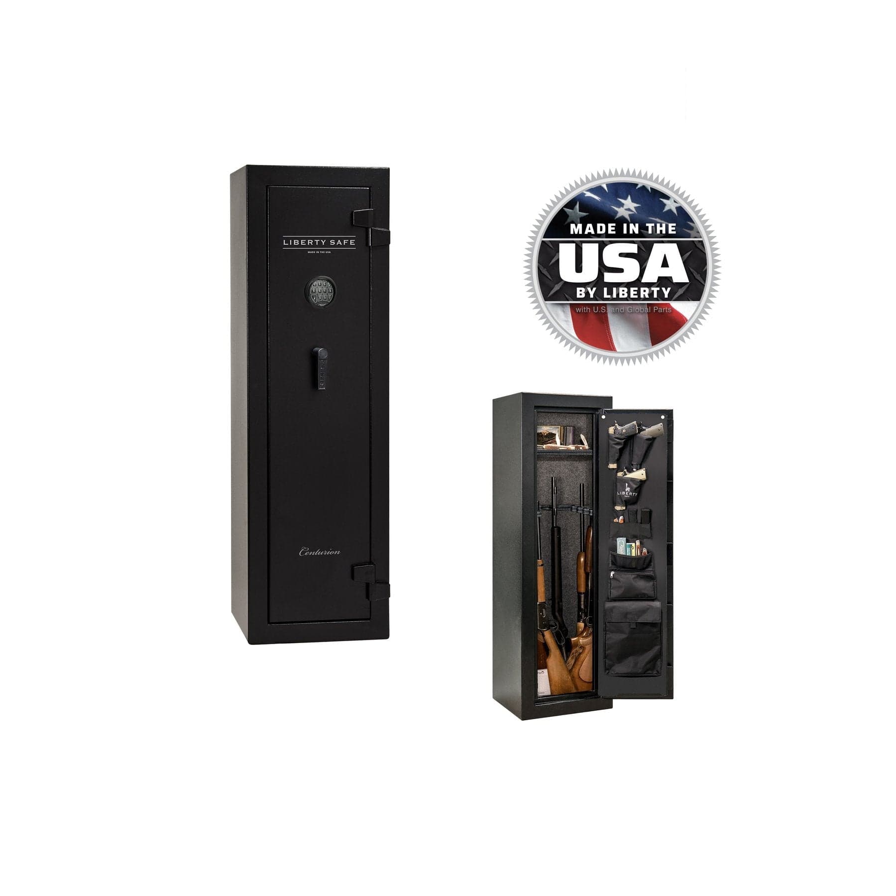 Liberty Centurion 12 Gun Safe – Compact & Fire - Resistant Security - Gun Safe - Textured Black / Chrome / Gray Fabric
