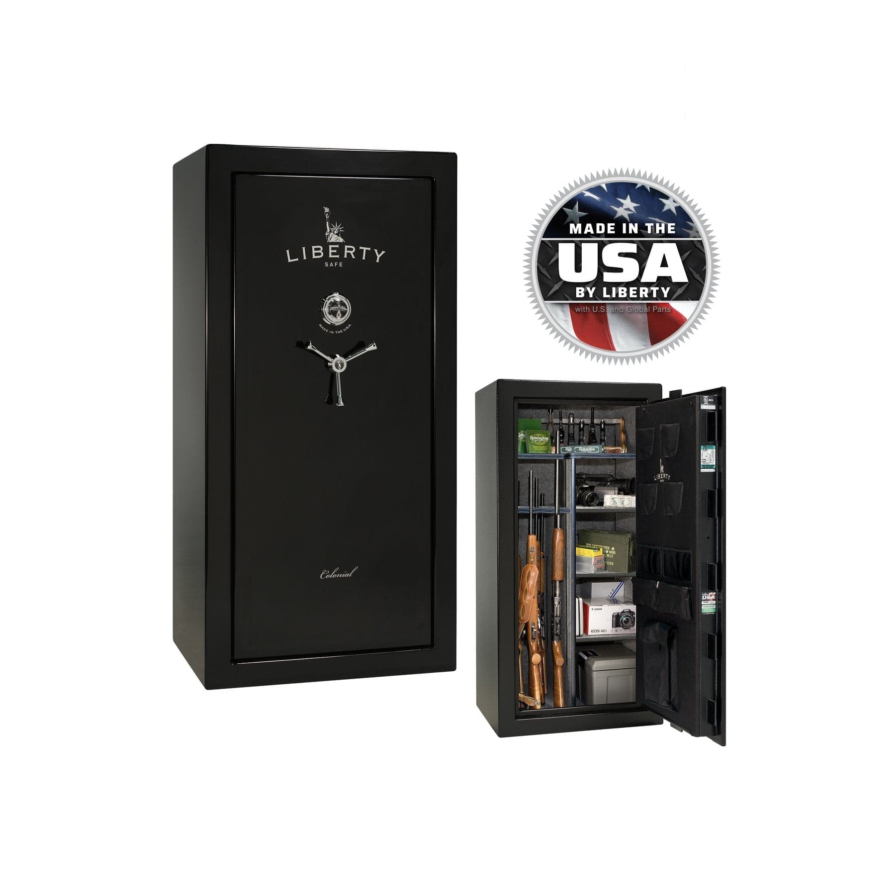 Liberty Colonial 23 Gun Safe – Secure and Stylish Firearm Storage - Gun Safe - Textured Bronze / Black Chrome / Camel Fabric