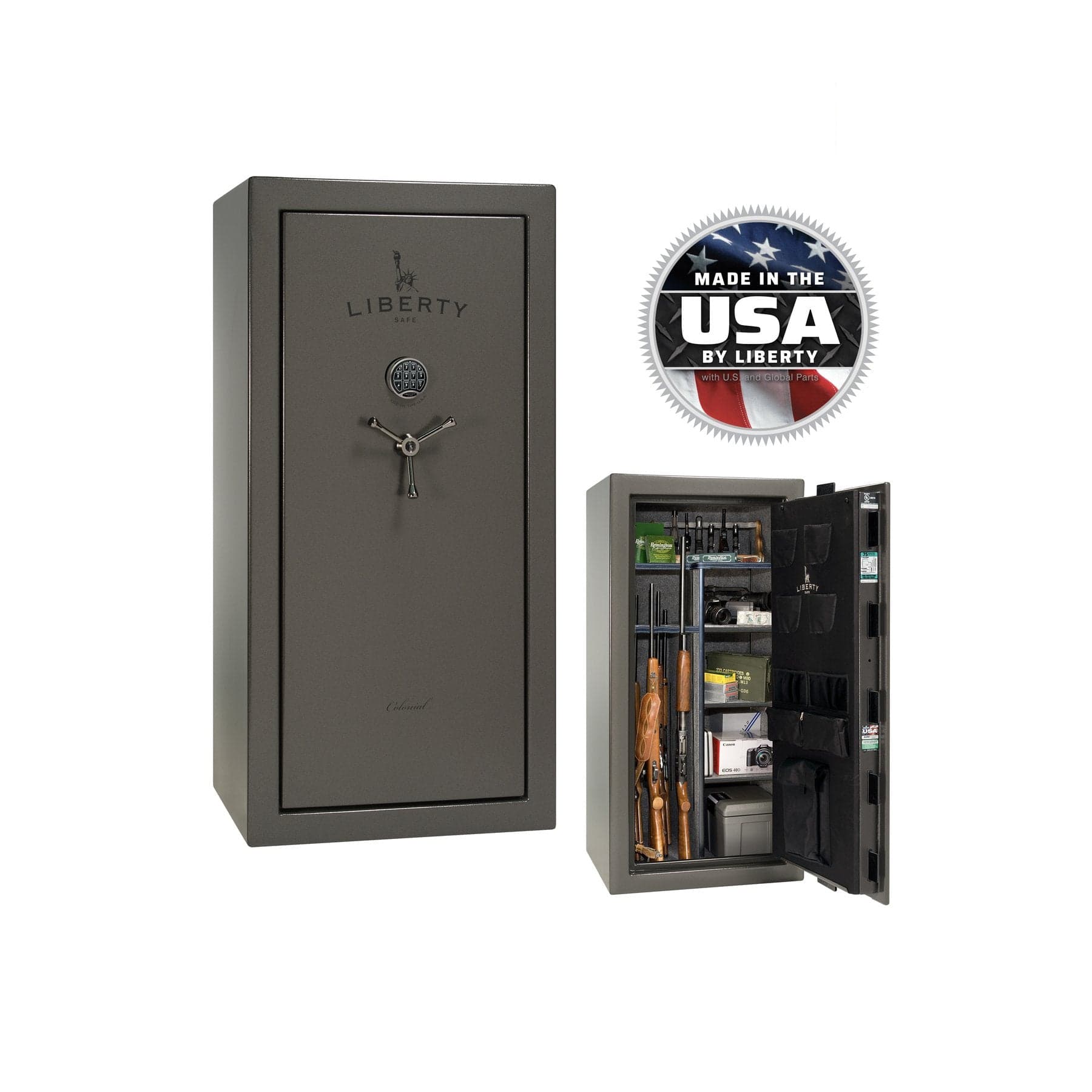 Liberty Colonial 23 Gun Safe – Secure and Stylish Firearm Storage - Gun Safe - Gloss Gray / Black Chrome / Gray Fabric