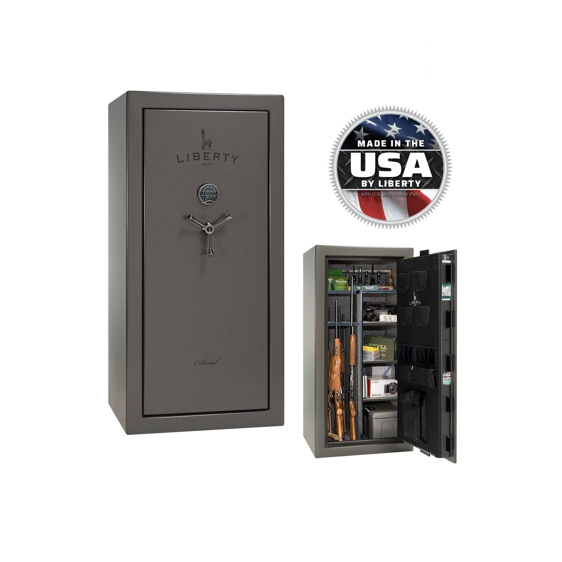 Liberty Colonial 23 Gun Safe – Secure and Stylish Firearm Storage - Gun Safe - Gloss Black / Chrome / Gray Fabric