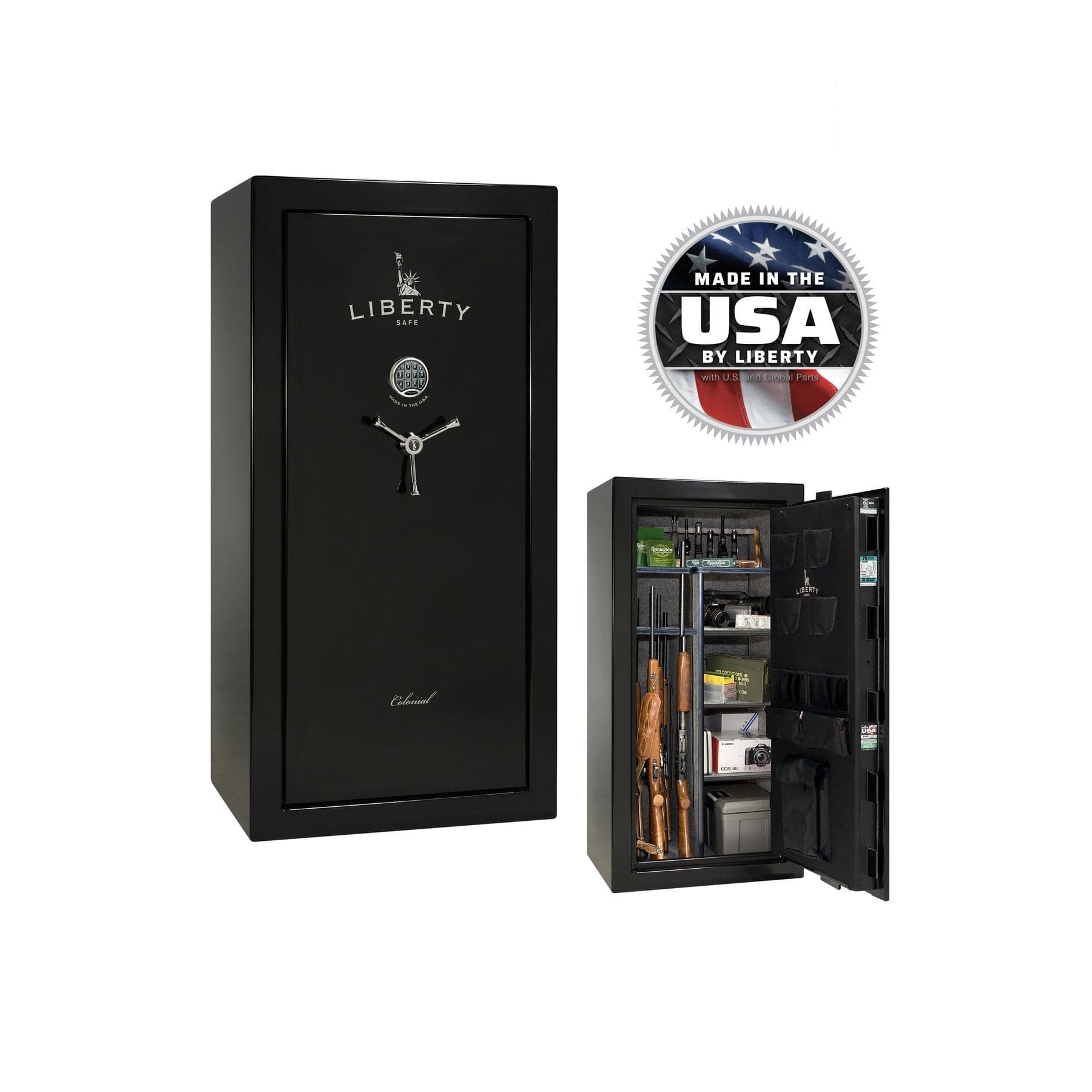 Liberty Colonial 23 Gun Safe – Secure and Stylish Firearm Storage - Gun Safe - Gloss Black / Chrome / Gray Fabric