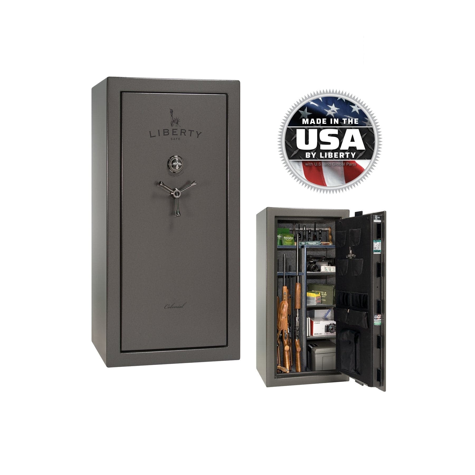 Liberty Colonial 23 Gun Safe – Secure and Stylish Firearm Storage - Gun Safe - Gloss Gray / Black Chrome / Gray Fabric