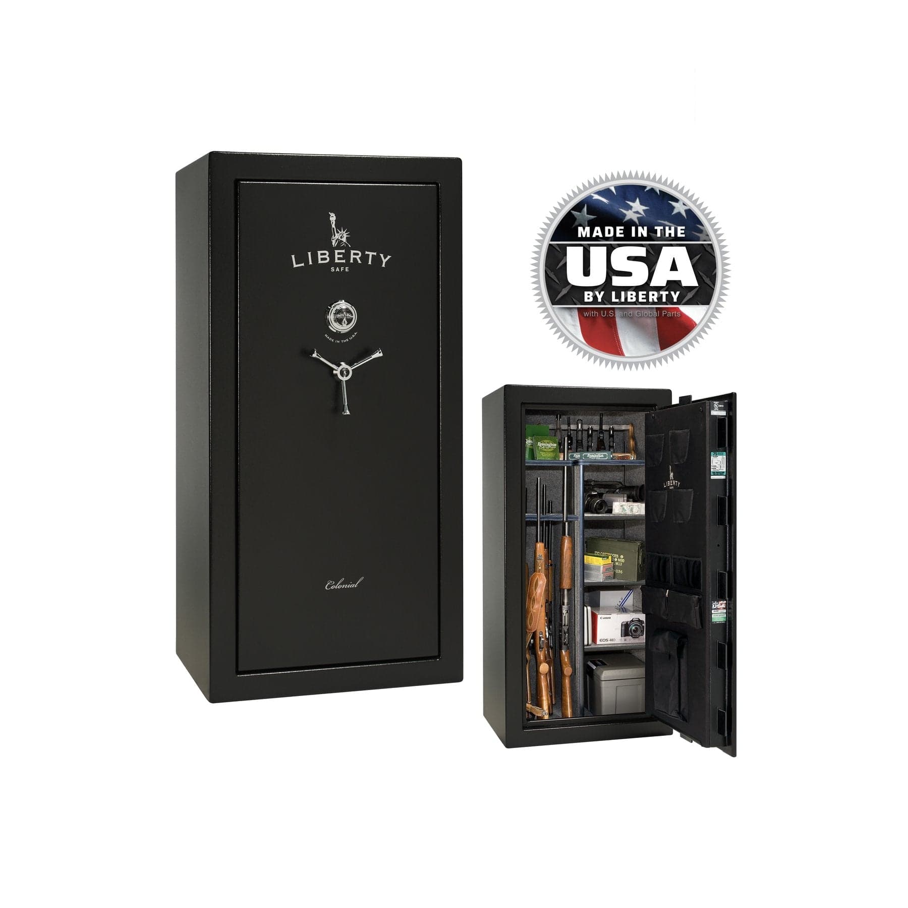 Liberty Colonial 23 Gun Safe – Secure and Stylish Firearm Storage - Gun Safe - Textured Black / Chrome / Gray Fabric