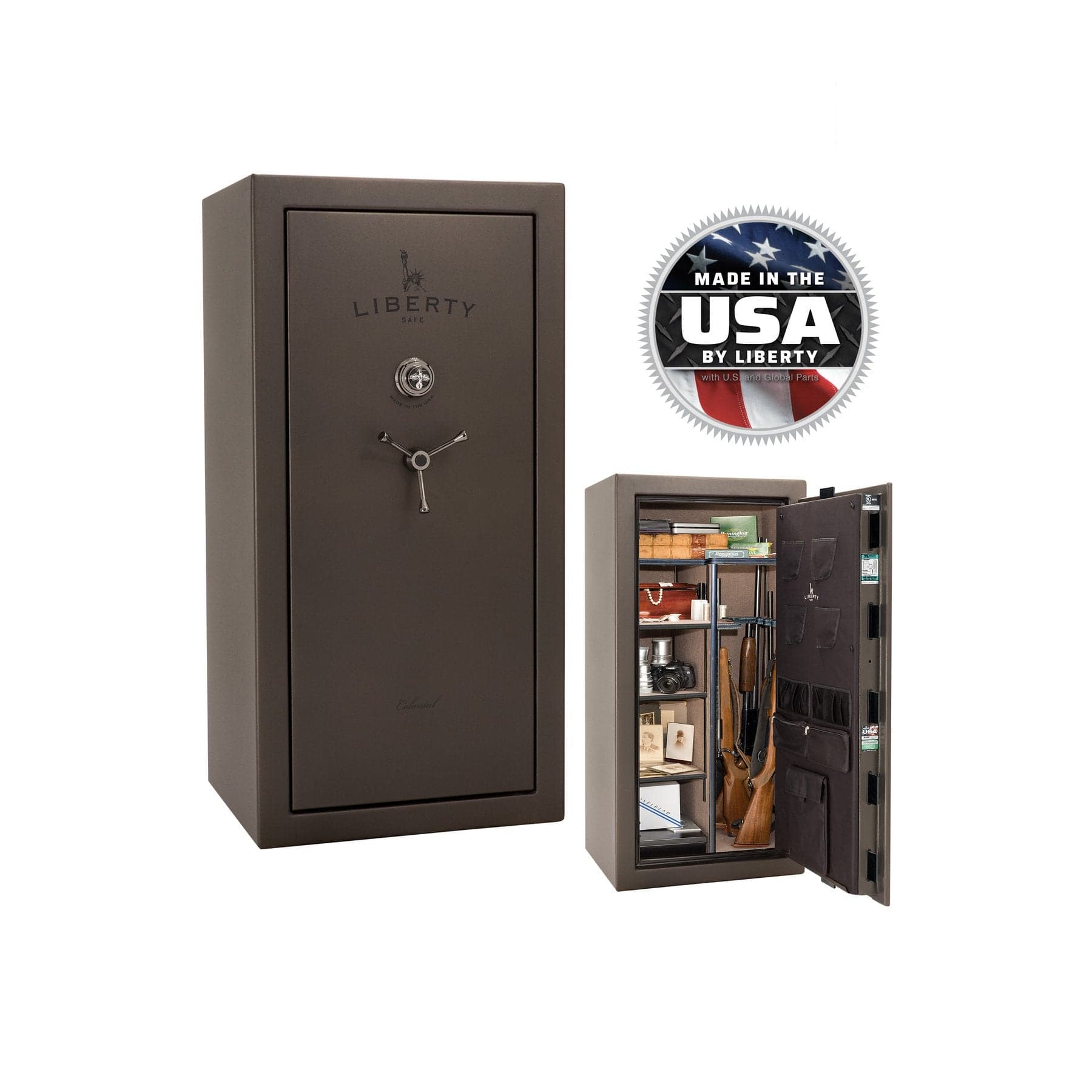 Liberty Colonial 23 Gun Safe – Secure and Stylish Firearm Storage - Gun Safe - Textured Bronze / Black Chrome / Camel Fabric