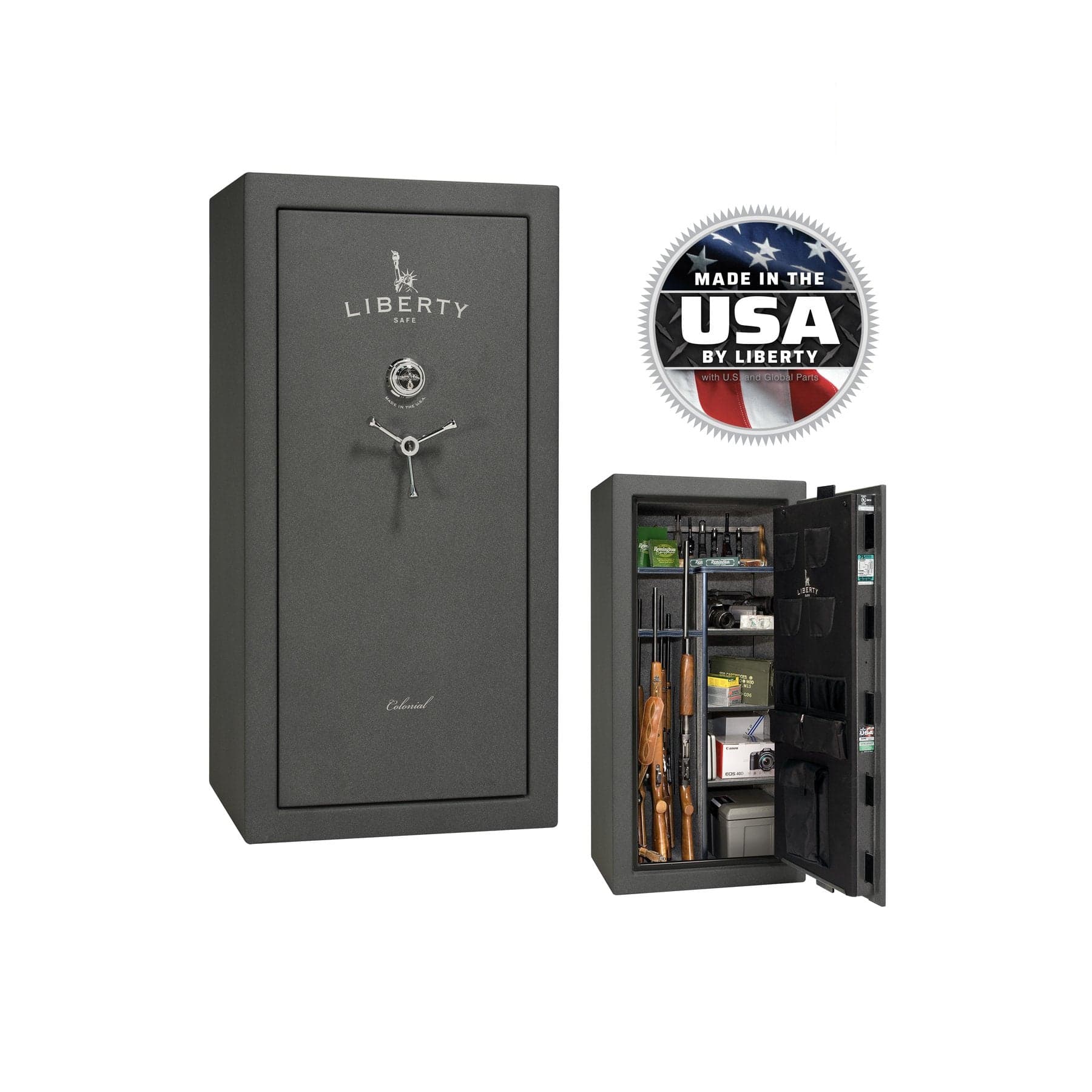 Liberty Colonial 23 Gun Safe – Secure and Stylish Firearm Storage - Gun Safe - Textured Granite / Chrome / Gray Fabric