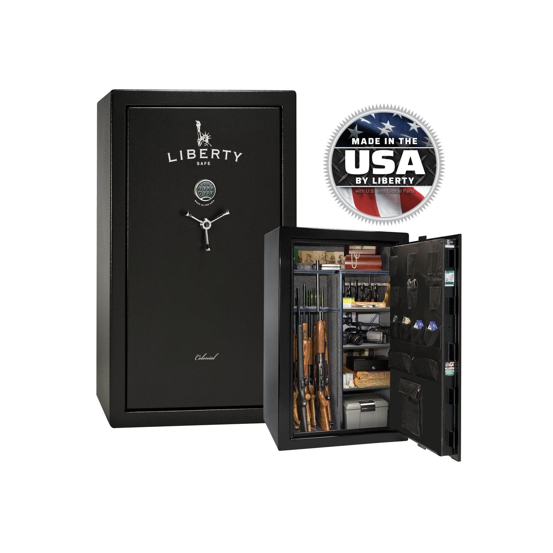 Liberty Colonial 30 Gun Safe – Secure and Spacious Firearm Storage - Gun Safe - Gloss Black / Chrome / Gray Fabric