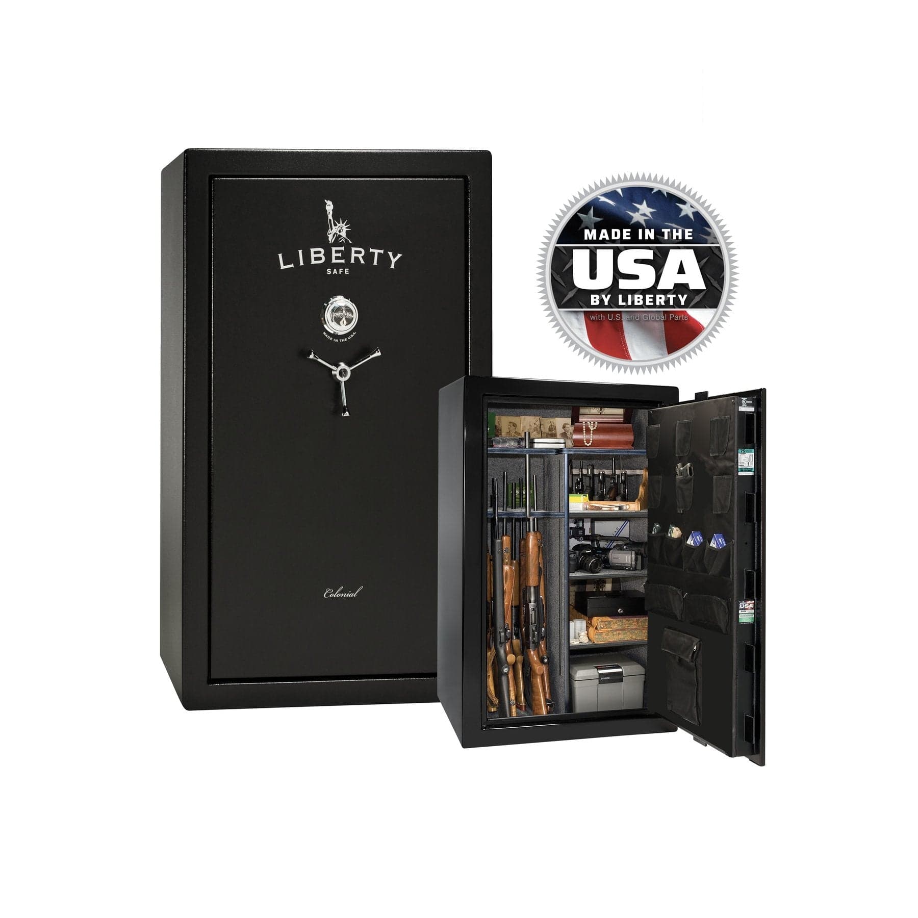 Liberty Colonial 30 Gun Safe – Secure and Spacious Firearm Storage - Gun Safe - Gloss Black / Chrome / Gray Fabric