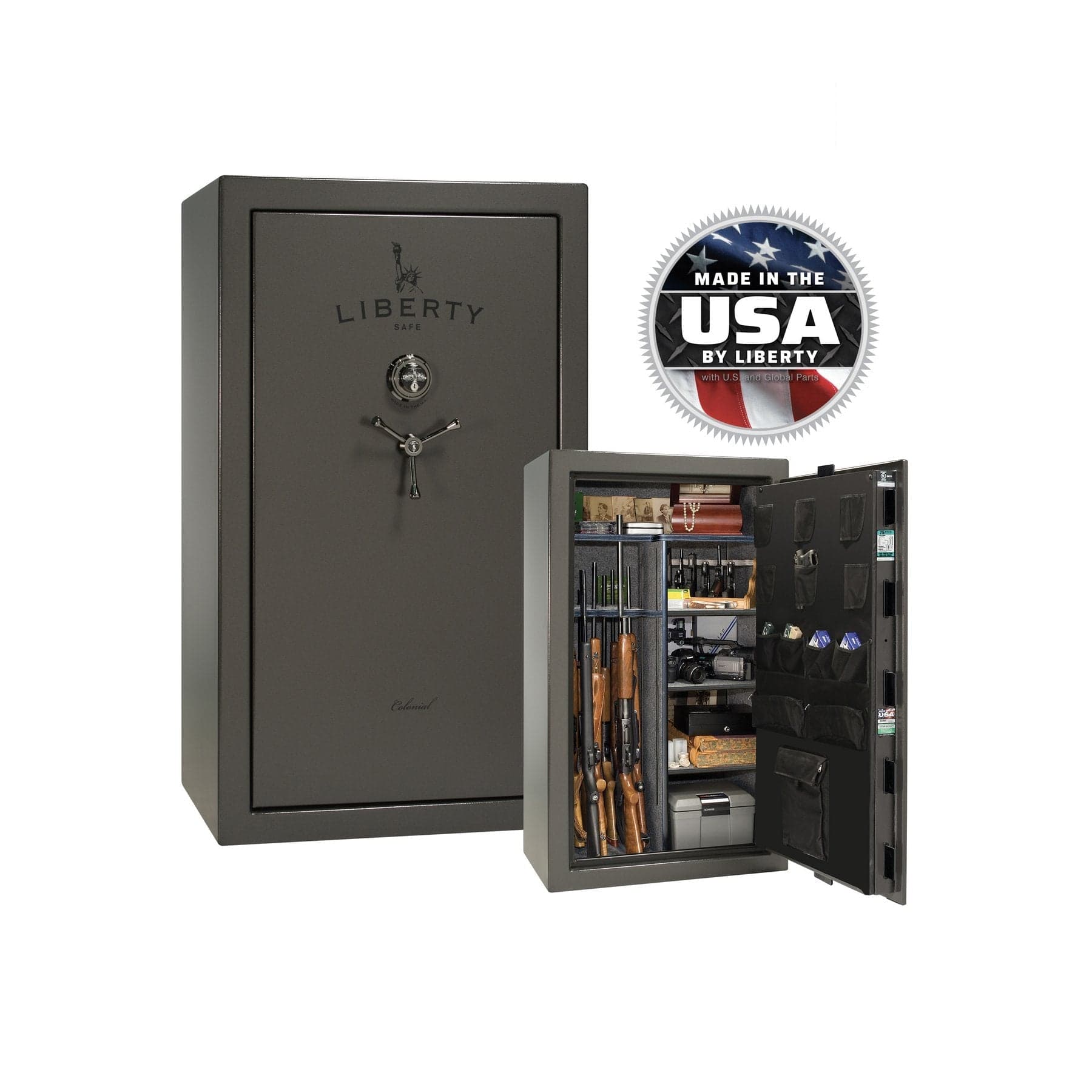 Liberty Colonial 30 Gun Safe – Secure and Spacious Firearm Storage - Gun Safe - Marble Gray / Black Chrome / Gray Fabric