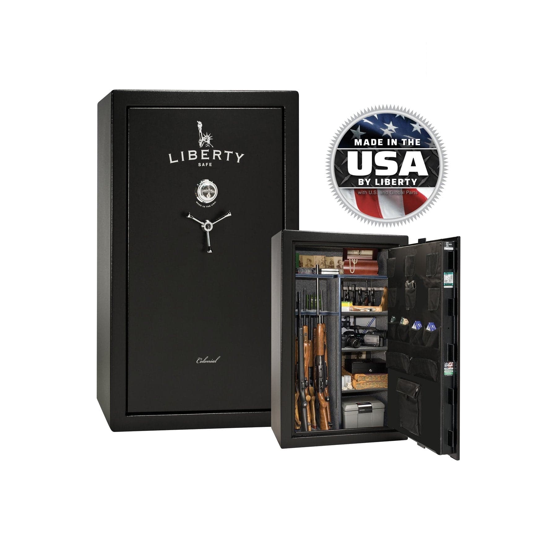 Liberty Colonial 30 Gun Safe – Secure and Spacious Firearm Storage - Gun Safe - Textured Black / Chrome / Gray Fabric