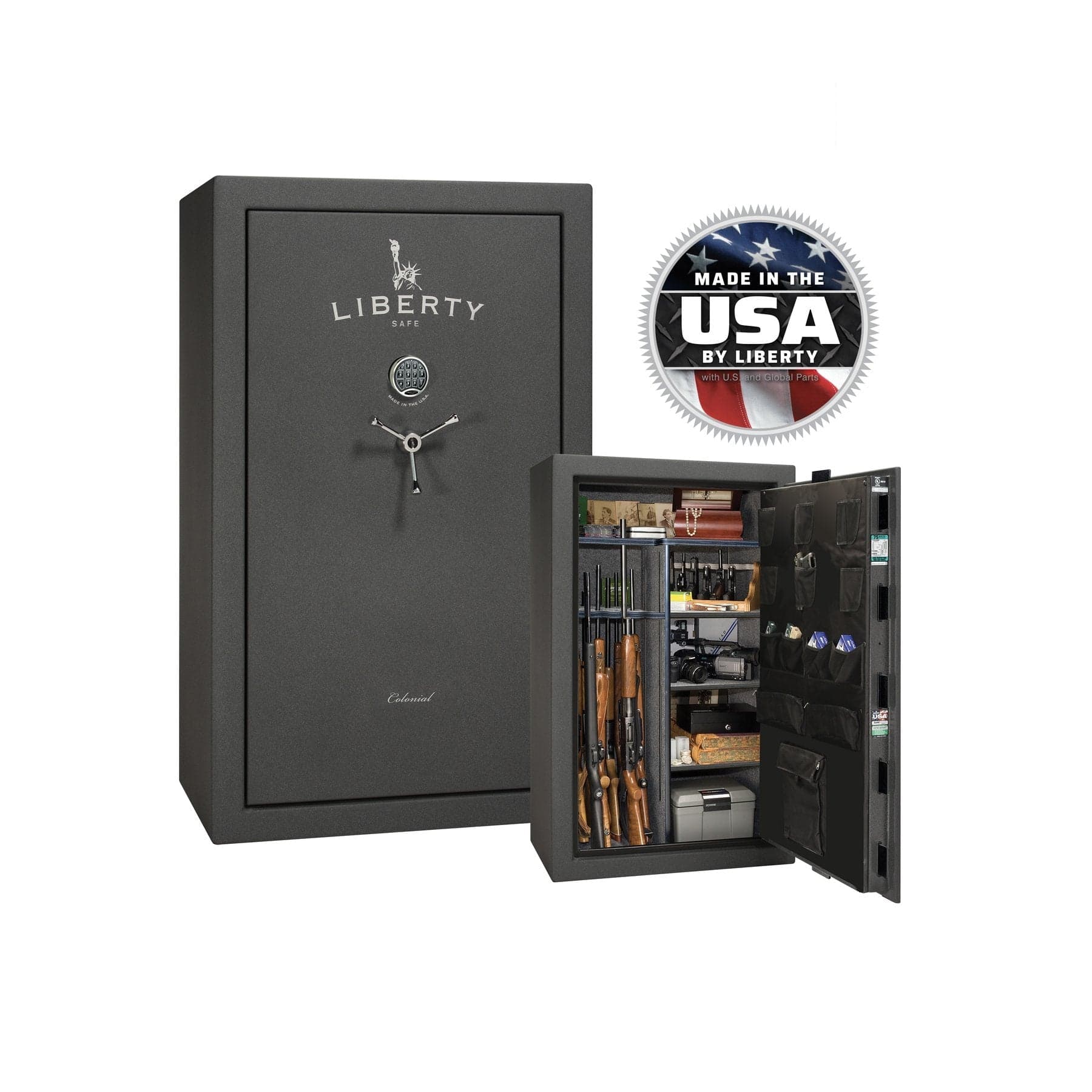 Liberty Colonial 30 Gun Safe – Secure and Spacious Firearm Storage - Gun Safe - Textured Granite / Chrome / Gray Fabric