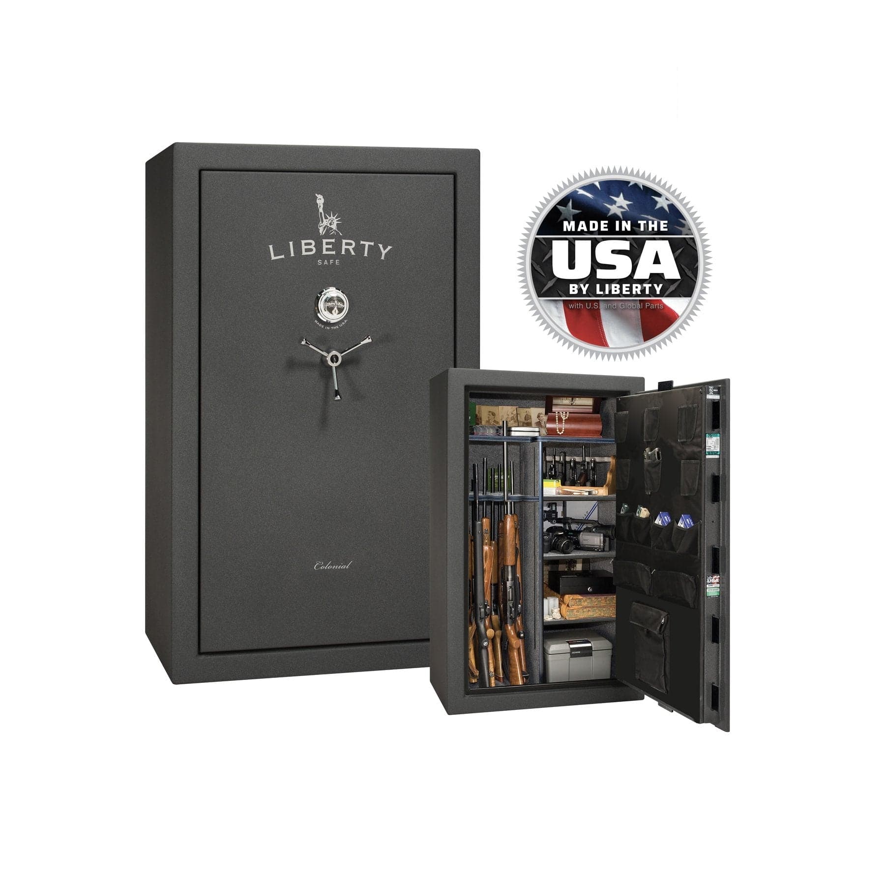 Liberty Colonial 30 Gun Safe – Secure and Spacious Firearm Storage - Gun Safe - Textured Granite / Chrome / Gray Fabric