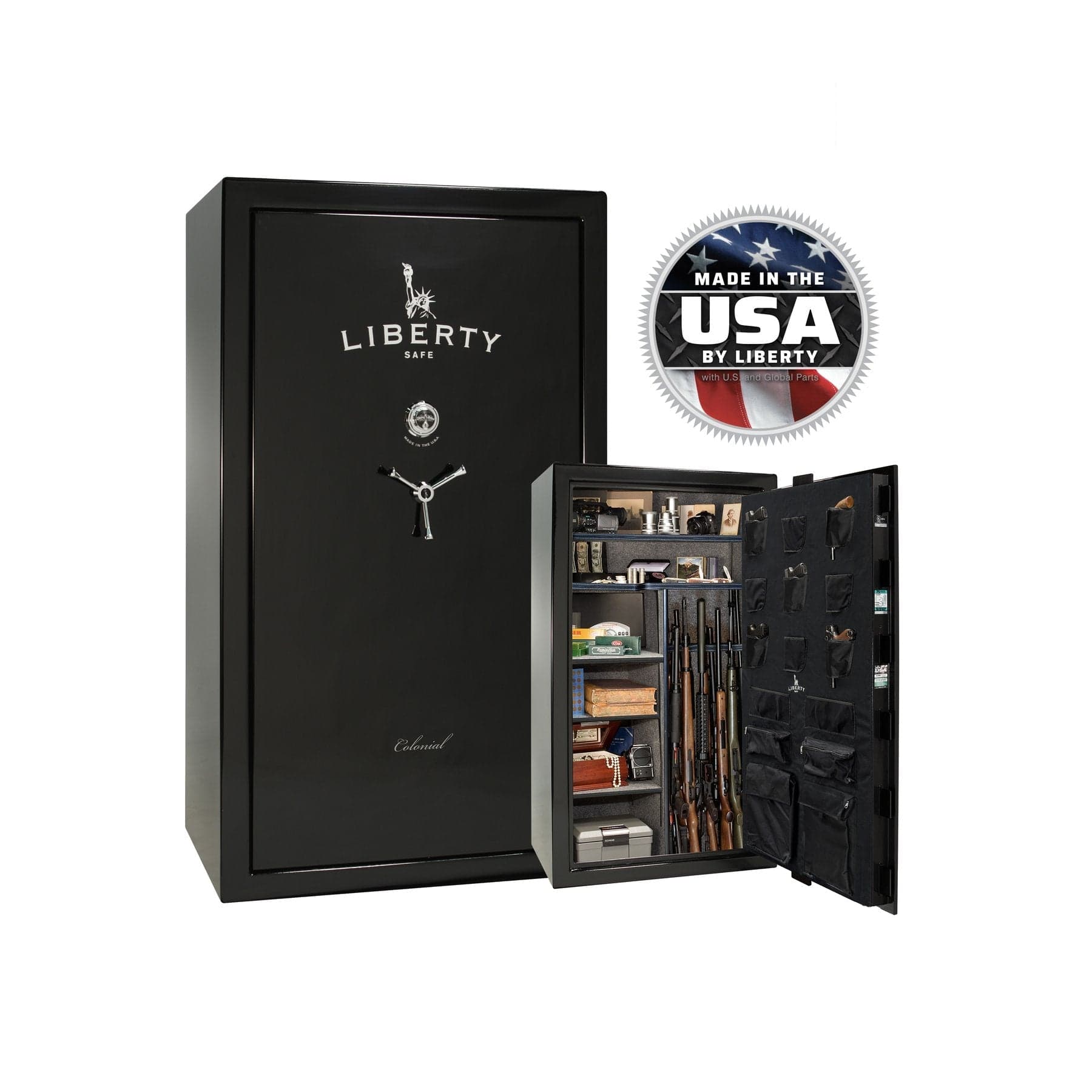 Liberty Colonial 50 Gun Safe – Ultimate Firearm Security and Storage - Gun Safe - Gloss Black / Chrome / Gray Fabric
