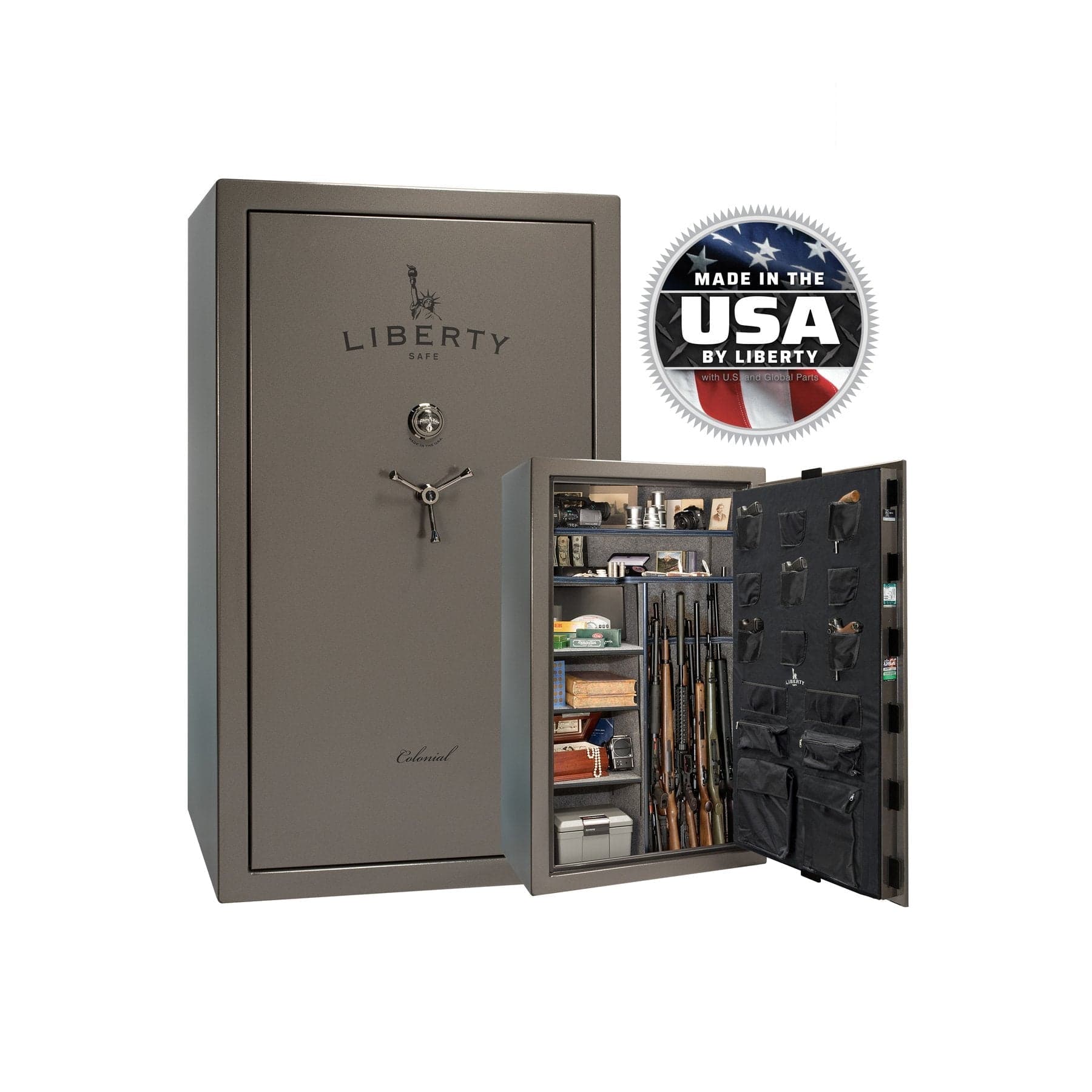 Liberty Colonial 50 Gun Safe – Ultimate Firearm Security and Storage - Gun Safe - Marble Gray / Black Chrome / Gray Fabric