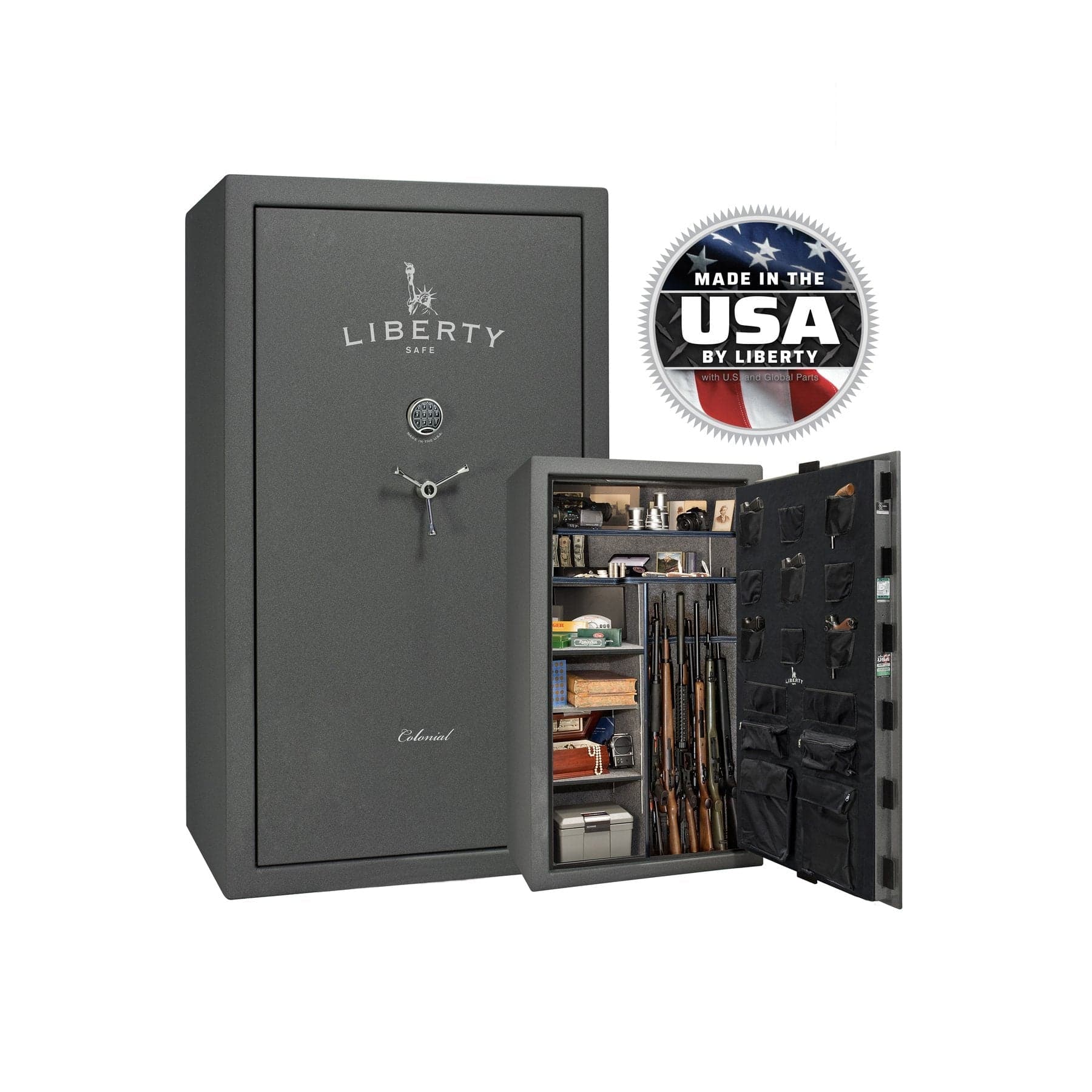 Liberty Colonial 50 Gun Safe – Ultimate Firearm Security and Storage - Gun Safe - Textured Granite / Chrome / Gray Fabric