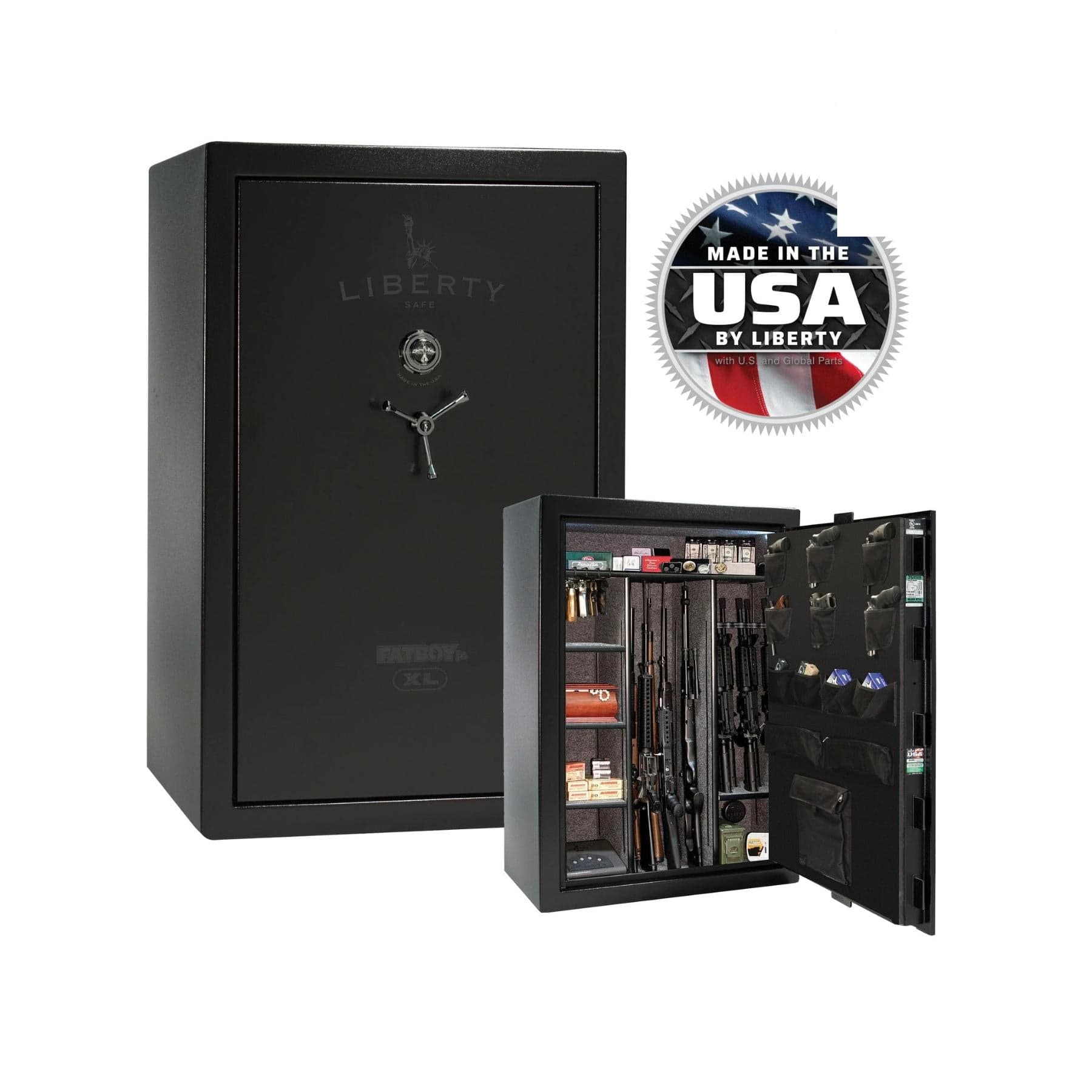 Liberty Fatboy Jr. Extreme Gun Safe – High - Capacity Firearm Security - Gun Safe - Textured Black / Black Chrome / Gray Fabric *XL ONLY*