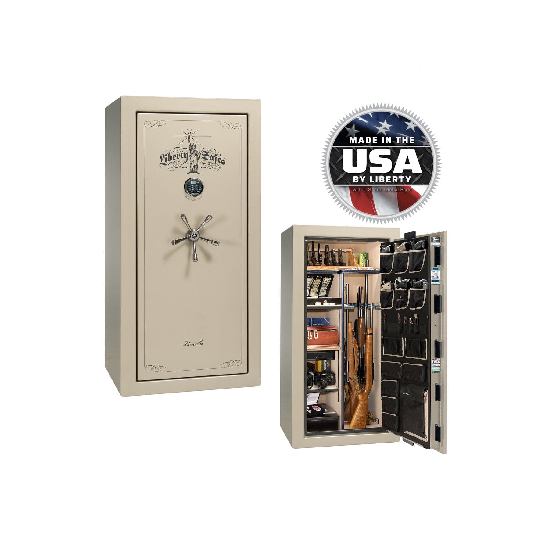 Liberty Lincoln 25 Gun Safe – Secure, Fire - Rated Protection - Gun Safe - Marble Burgundy / Brass / Beige Velour