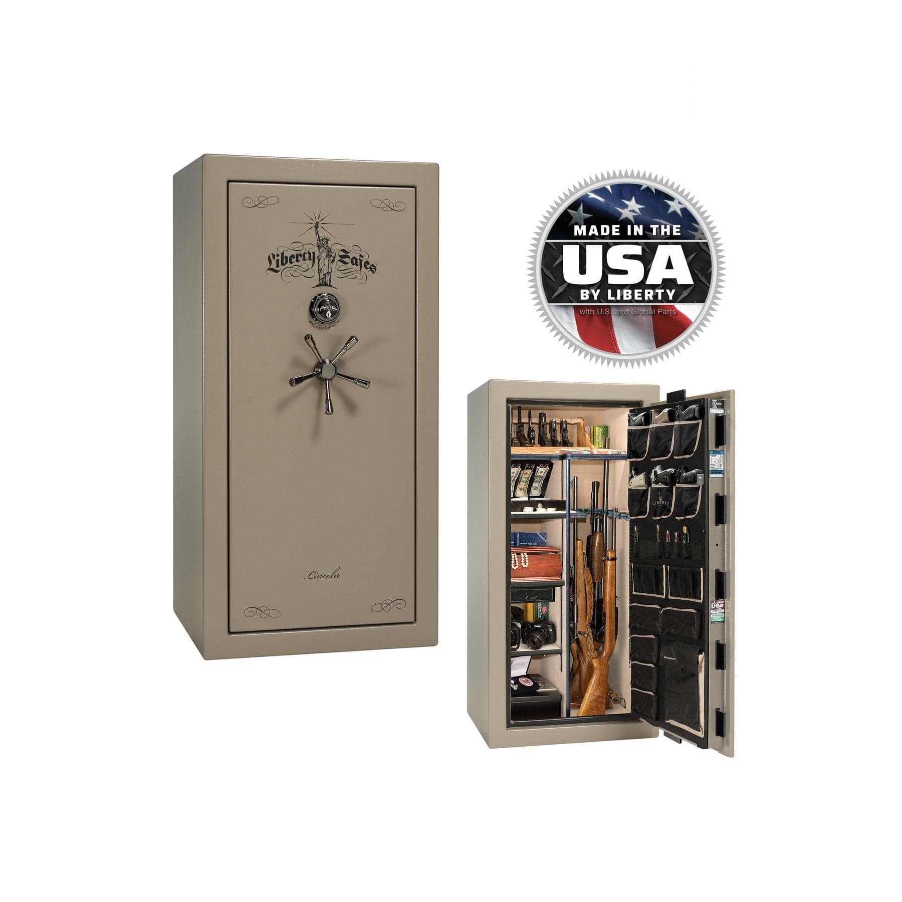 Liberty Lincoln 25 Gun Safe – Secure, Fire - Rated Protection - Gun Safe - Marble Champagne / Black Chrome / Beige Velour
