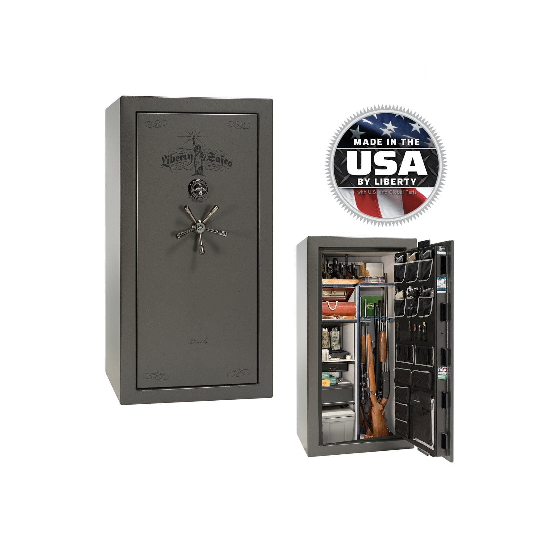 Liberty Lincoln 25 Gun Safe – Secure, Fire - Rated Protection - Gun Safe - Marble Gray / Black Chrome / Silver Velour