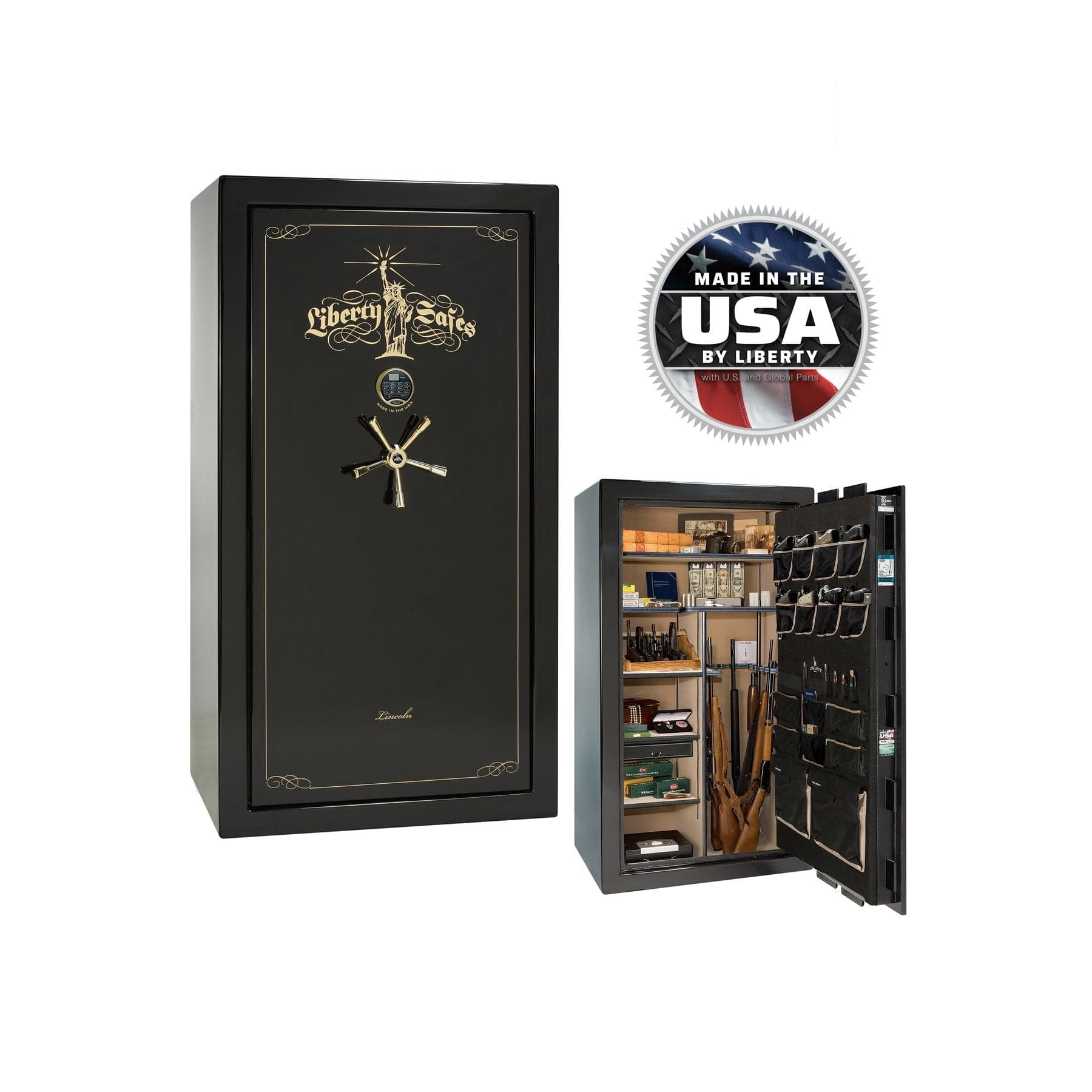 Liberty Lincoln LX40 - Premium Fireproof Gun Safe - Gun Safe - Gloss Black Cherry / Black Chrome / Silver Velour