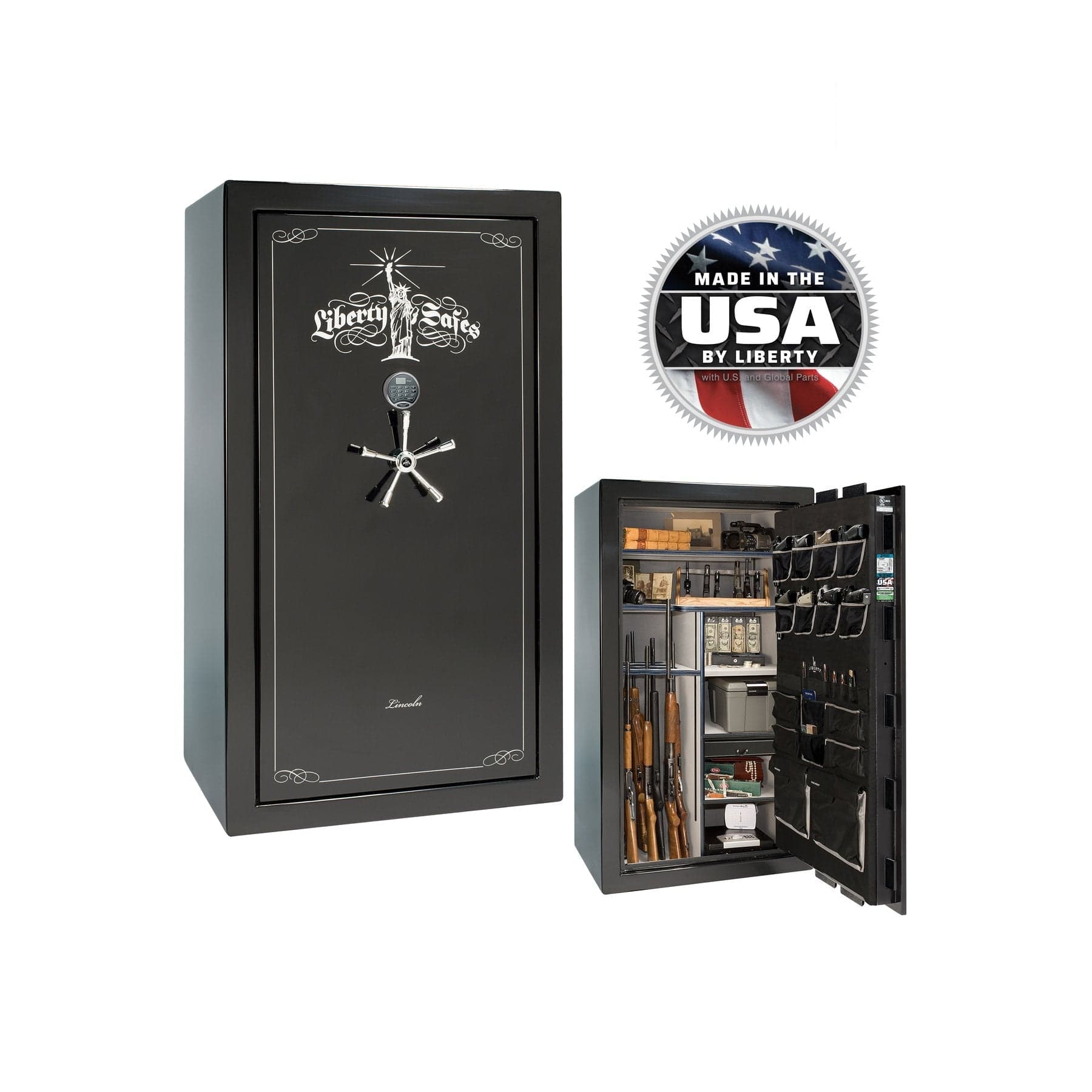 Liberty Lincoln LX40 - Premium Fireproof Gun Safe - Gun Safe - Gloss Black Cherry / Black Chrome / Silver Velour