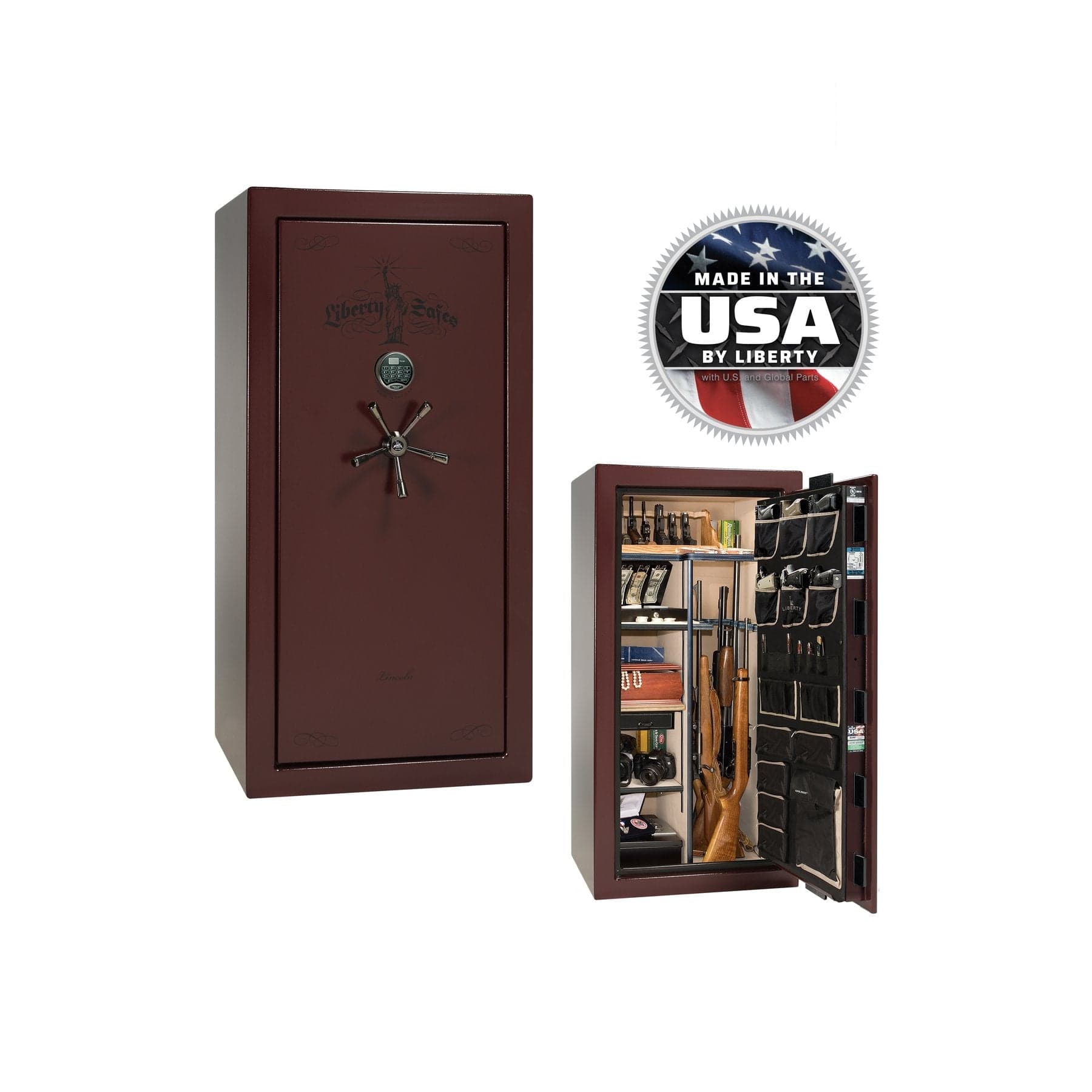 Liberty Lincoln LX40 - Premium Fireproof Gun Safe - Gun Safe - Marble Green / Brass / Beige Velour