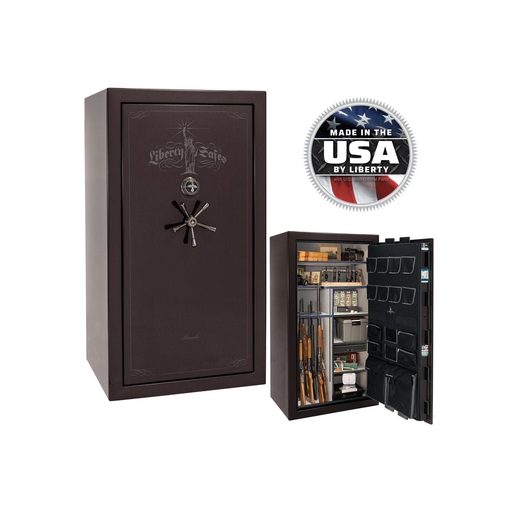 Liberty Lincoln LX40 - Premium Fireproof Gun Safe - Gun Safe - Gloss Black Cherry / Black Chrome / Silver Velour