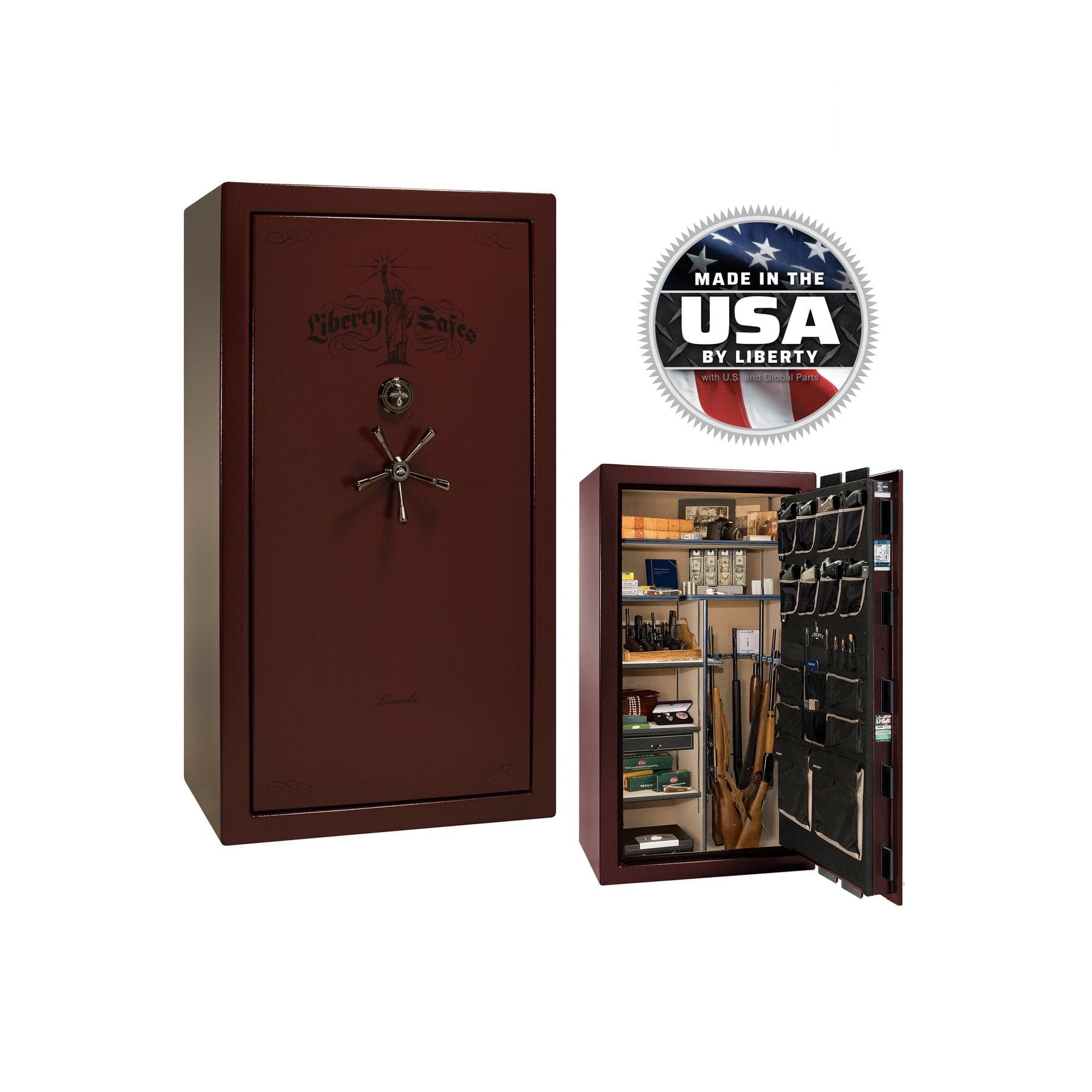 Liberty Lincoln LX40 - Premium Fireproof Gun Safe - Gun Safe - Marble Burgundy / Black Chrome / Beige Velour