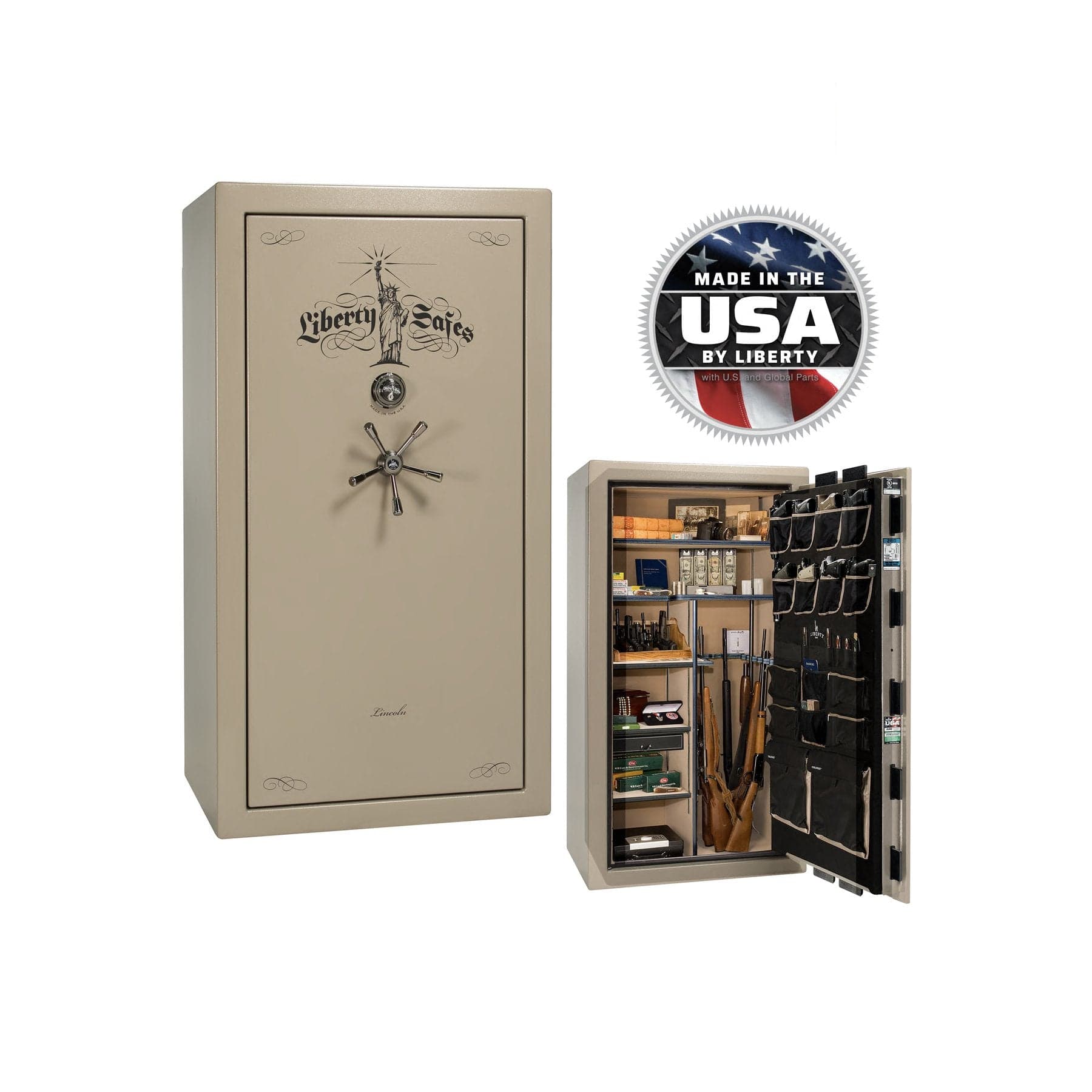 Liberty Lincoln LX40 - Premium Fireproof Gun Safe - Gun Safe - Marble Champagne / Black Chrome / Beige Velour