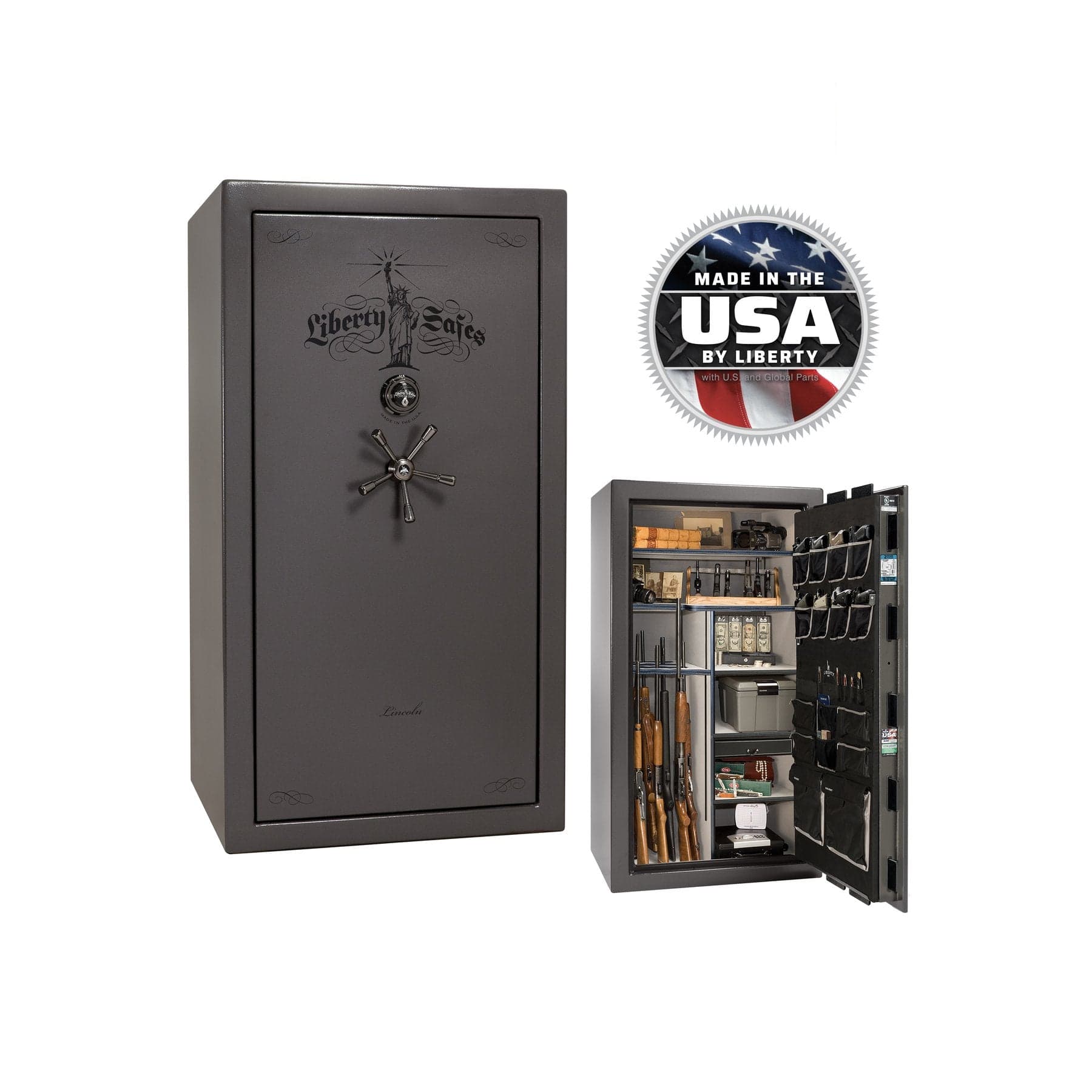 Liberty Lincoln LX40 - Premium Fireproof Gun Safe - Gun Safe - Marble Gray / Black Chrome / Silver Velour