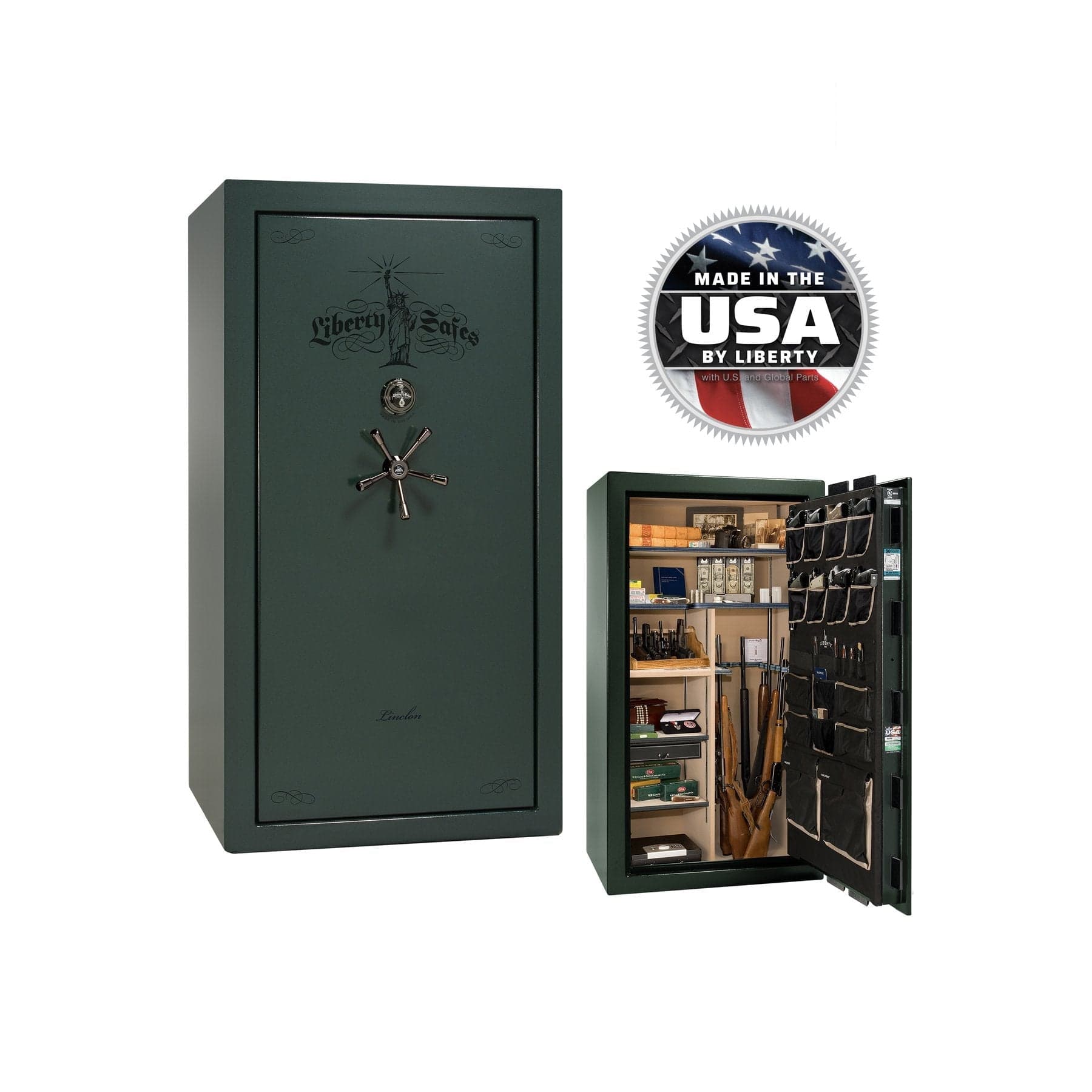 Liberty Lincoln LX40 - Premium Fireproof Gun Safe - Gun Safe - Marble Green / Black Chrome / Beige Velour