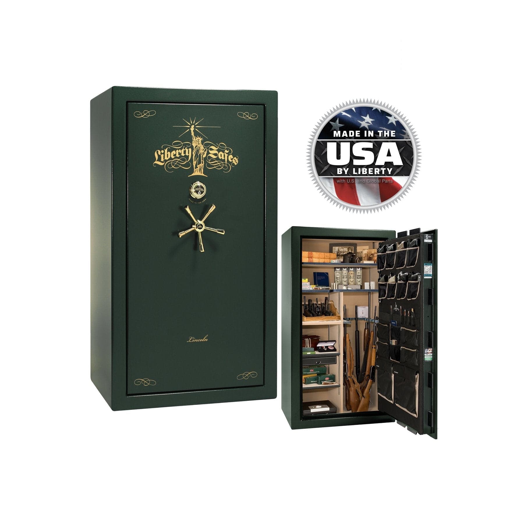 Liberty Lincoln LX40 - Premium Fireproof Gun Safe - Gun Safe - Marble Green / Brass / Beige Velour
