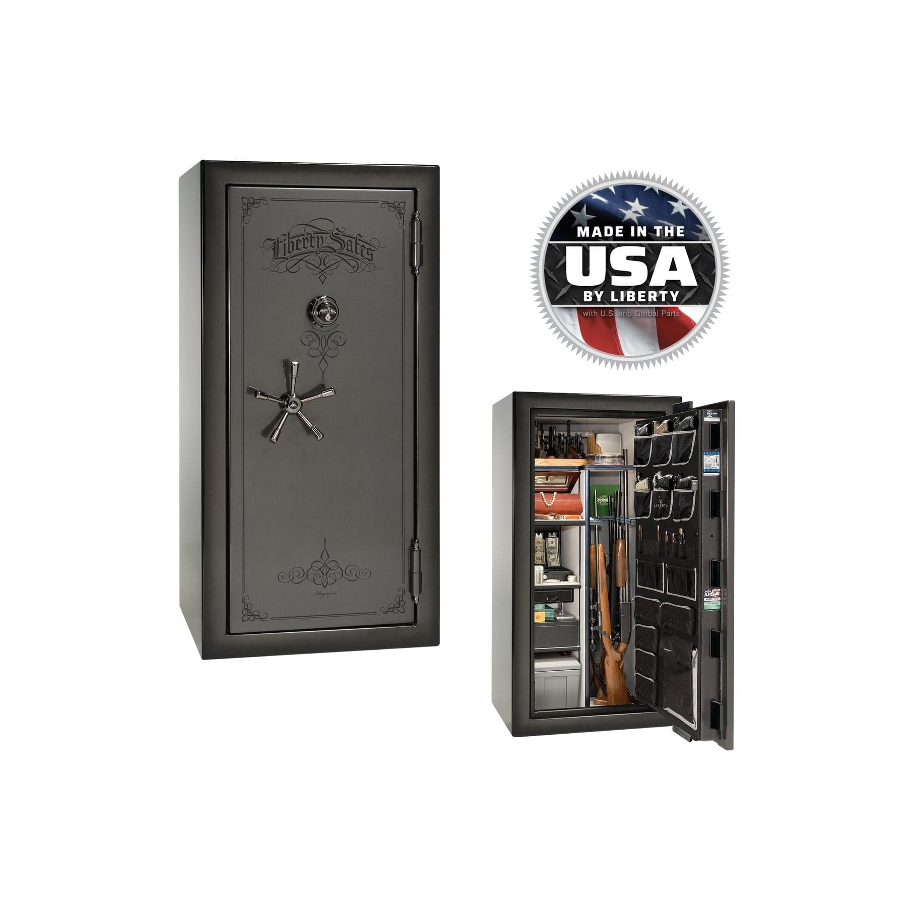 Liberty Magnum 25 Gun Safe – Ultimate Fire & Theft Protection - Gun Safe - Feathered Gray / Black Chrome / Silver Velour